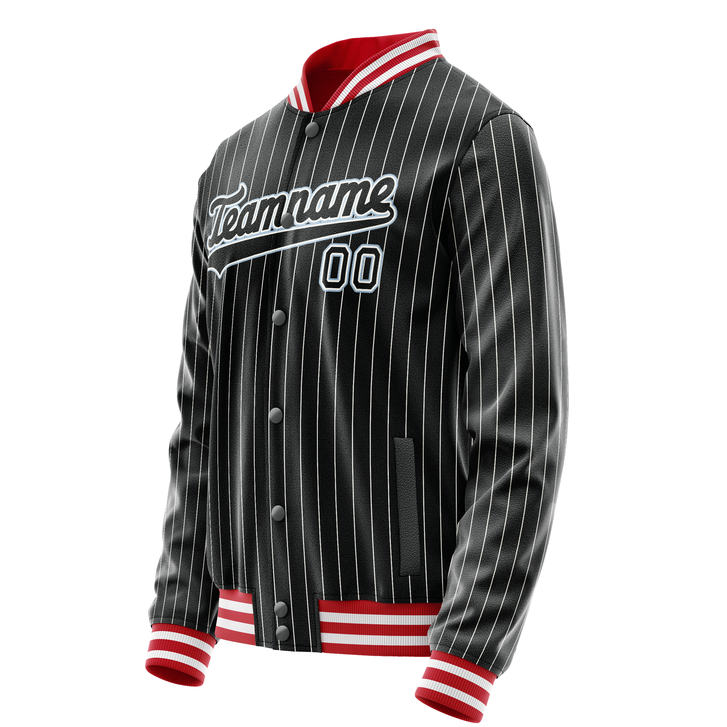 Custom Black Light-Blue Gray Pinstripe Varsity Letterman Jacket JA02240617HF050