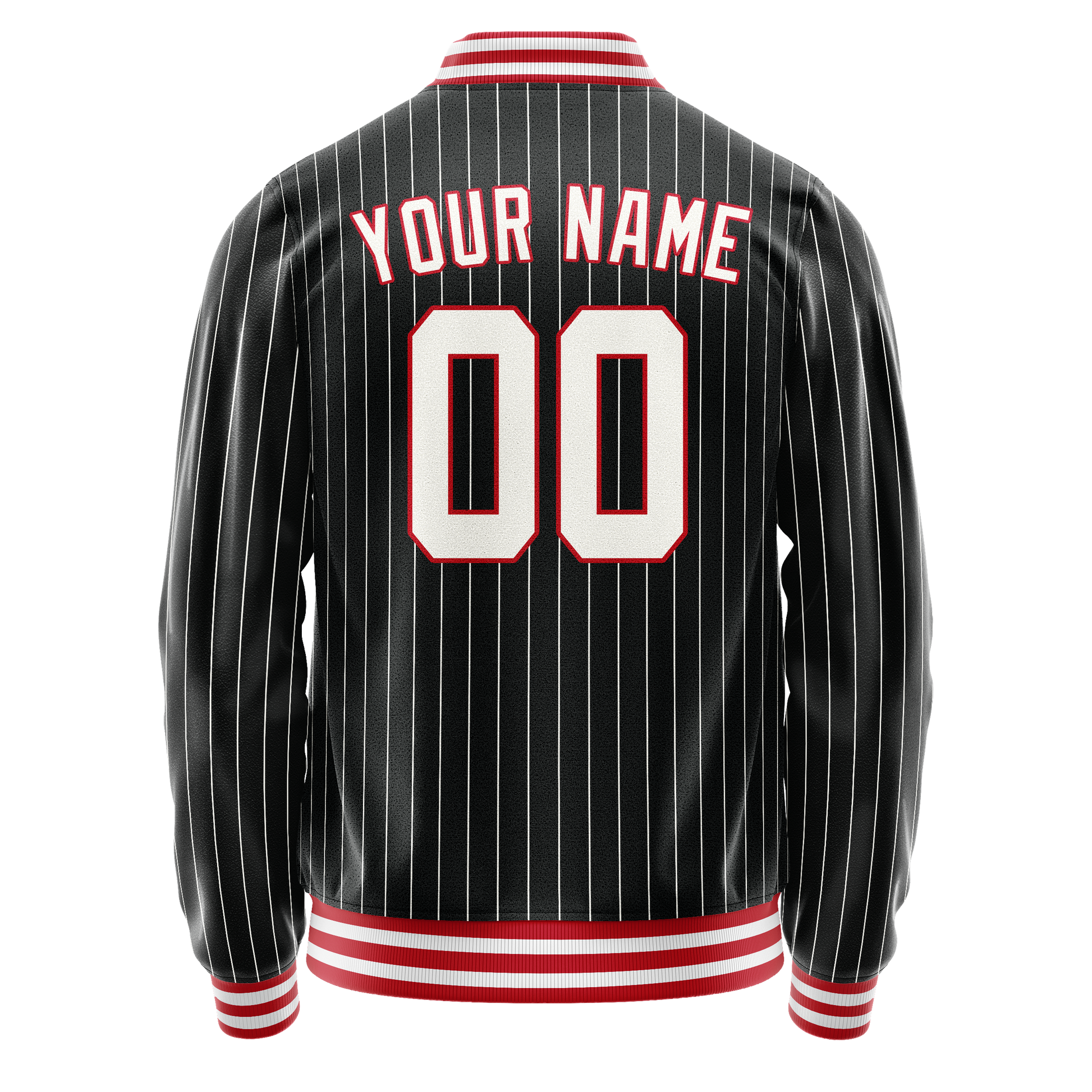 Custom Black White White Pinstripe Varsity Letterman Jacket JA02240617HF056