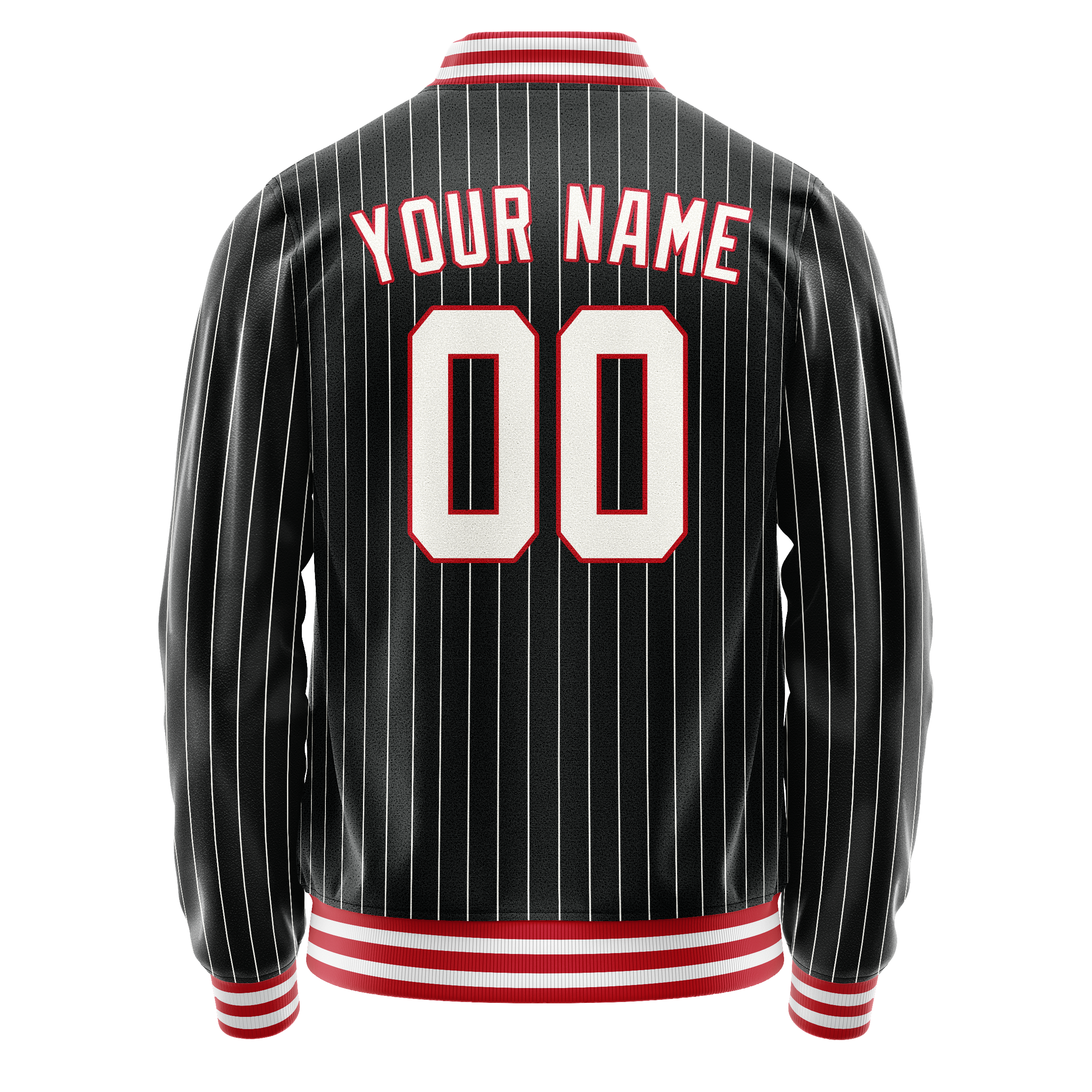 Custom Black White White Pinstripe Varsity Letterman Jacket JA02240617HF056