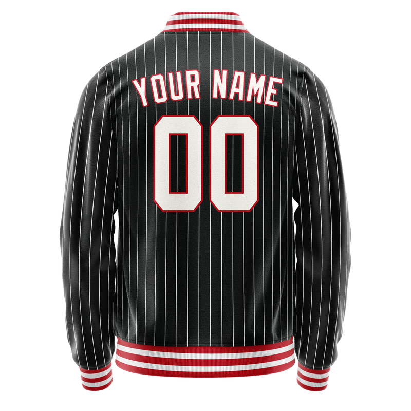 Custom Black White White Pinstripe Varsity Letterman Jacket JA02240617HF056