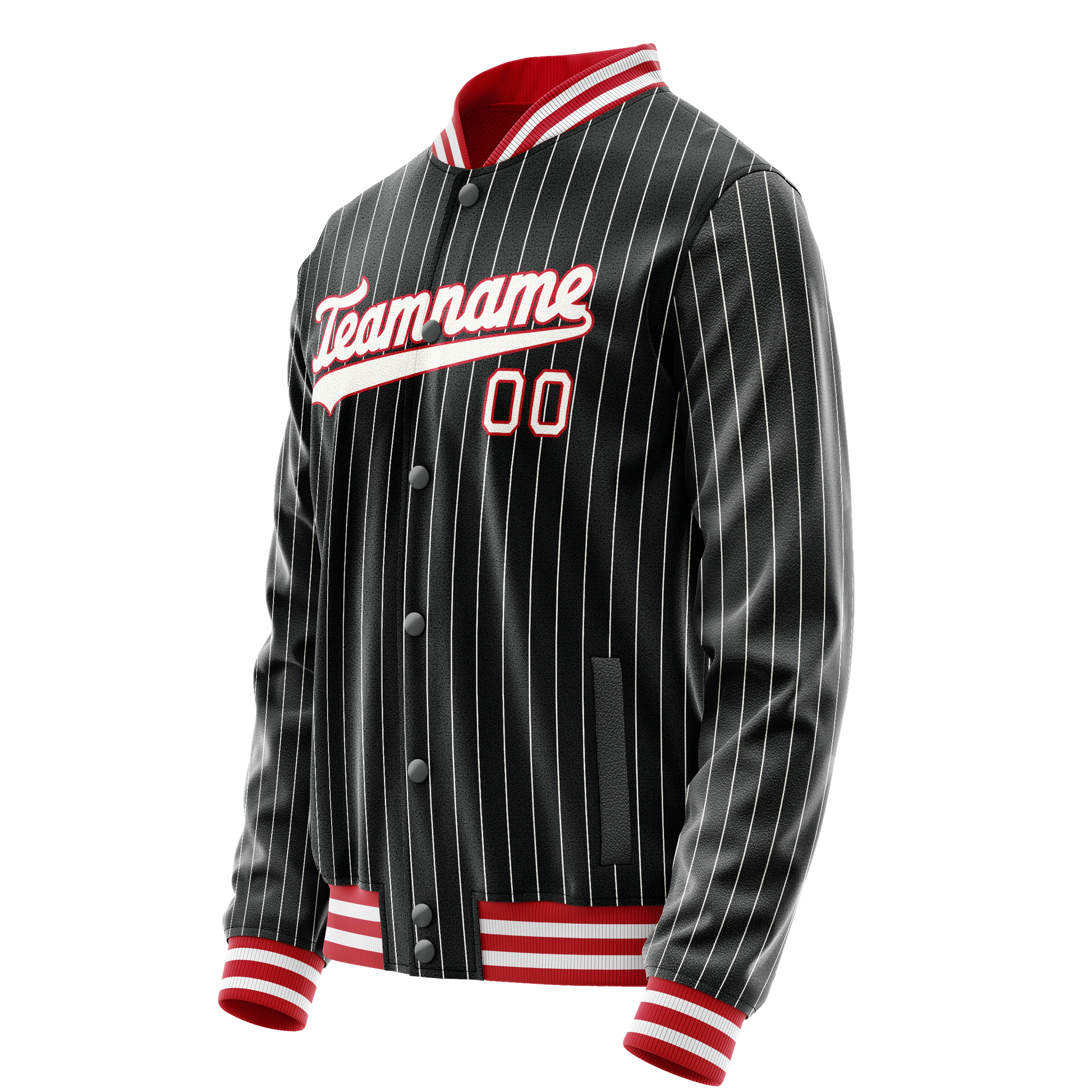 Custom Black White White Pinstripe Varsity Letterman Jacket JA02240617HF056