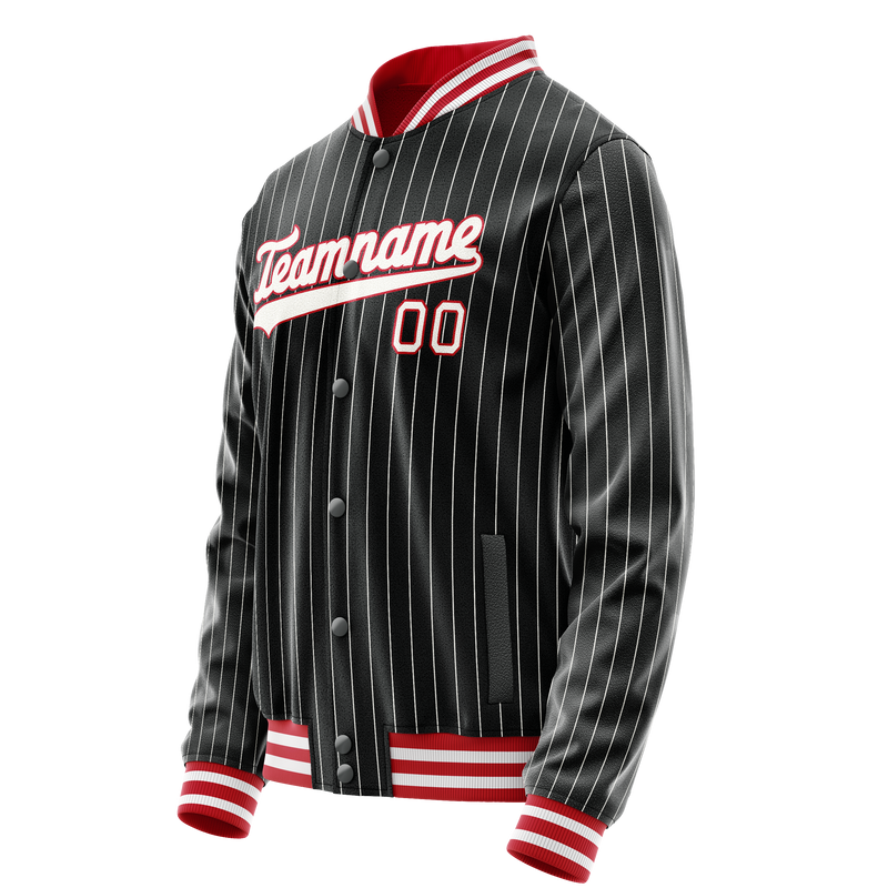 Custom Black White White Pinstripe Varsity Letterman Jacket JA02240617HF056