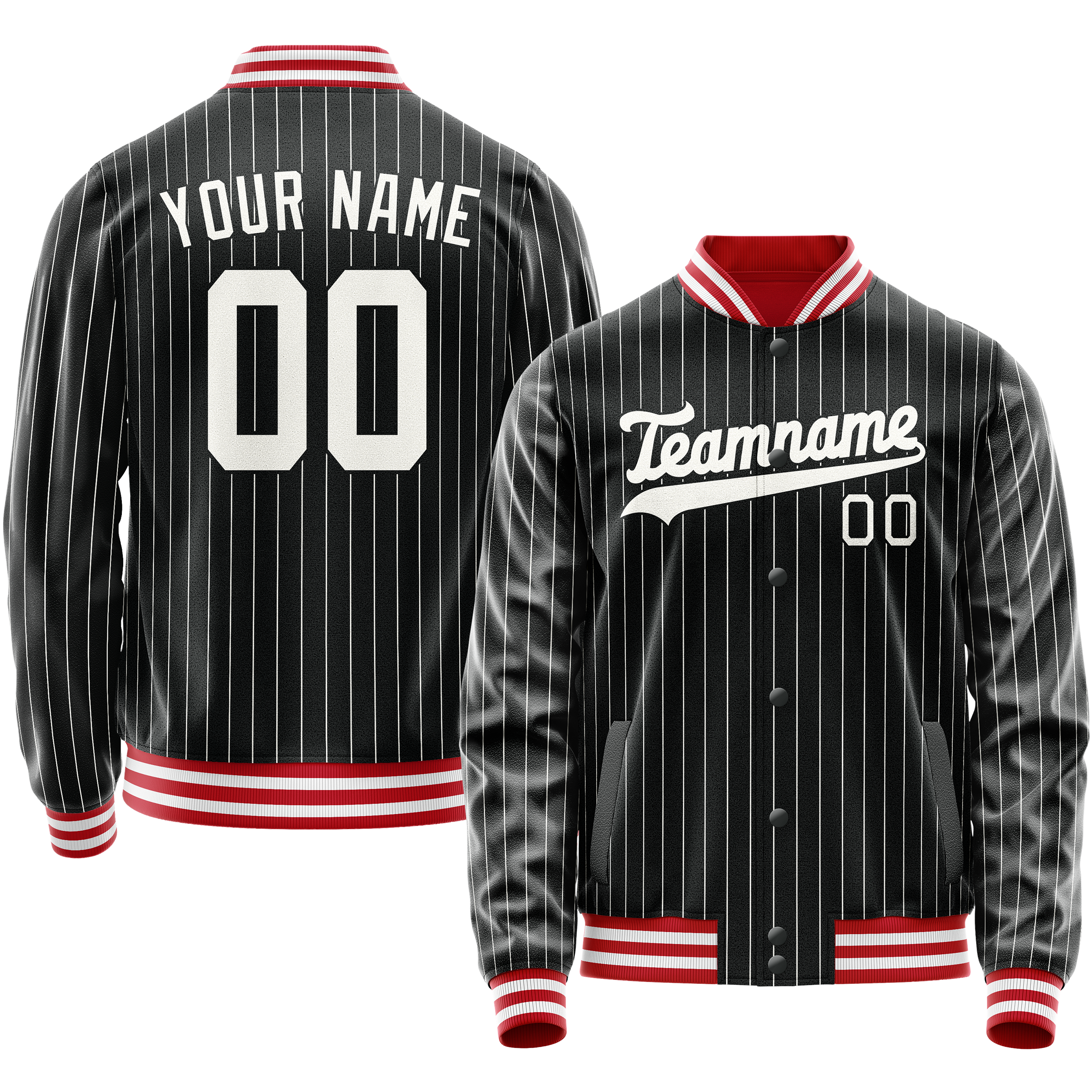 Custom Black White Gray Pinstripe Varsity Letterman Jacket JA02240617HF047