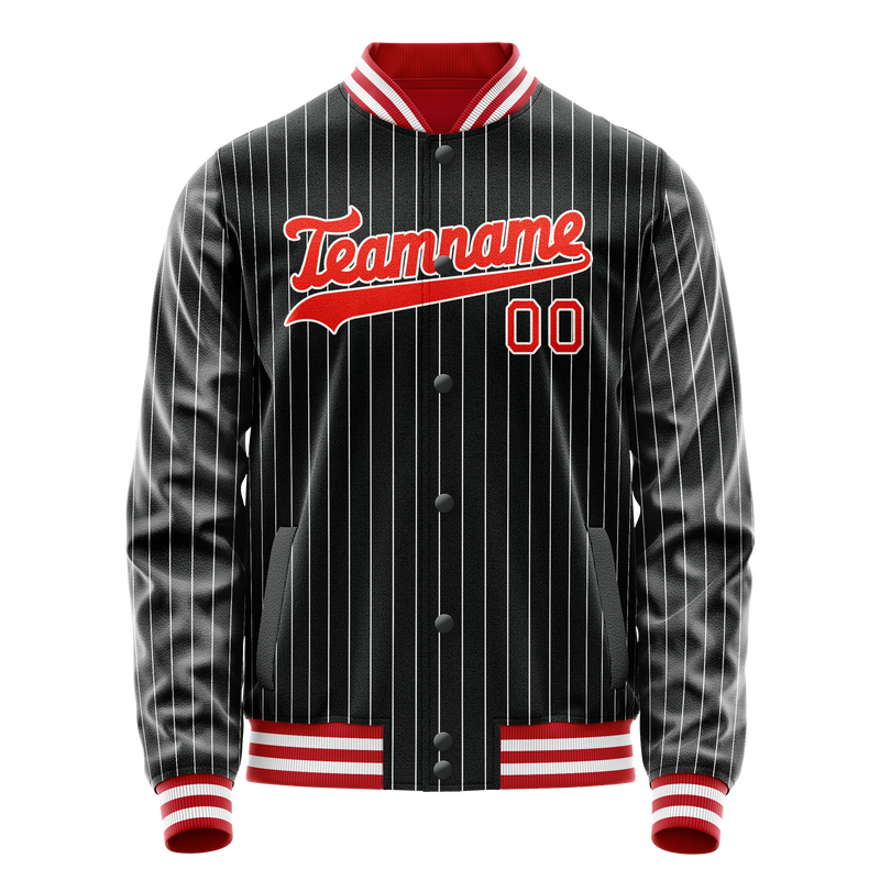Custom Black Orange Gray Pinstripe Varsity Letterman Jacket JA02240617HF037