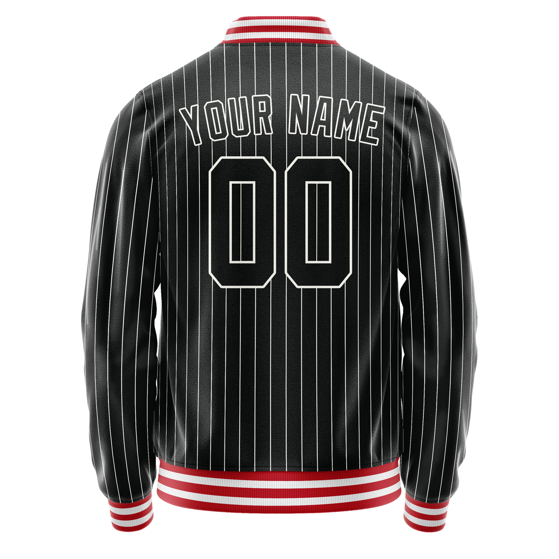 Custom Black White White Pinstripe Varsity Letterman Jacket JA02240617HF043