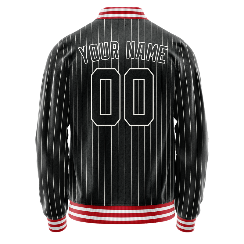 Custom Black White White Pinstripe Varsity Letterman Jacket JA02240617HF043