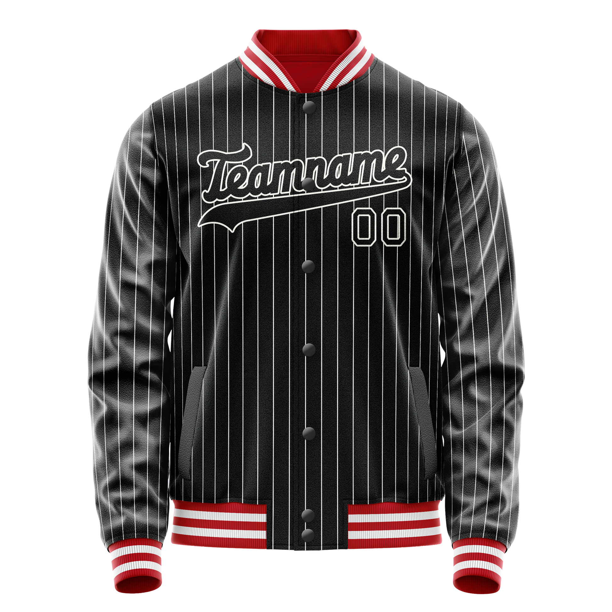 Custom Black White White Pinstripe Varsity Letterman Jacket JA02240617HF043