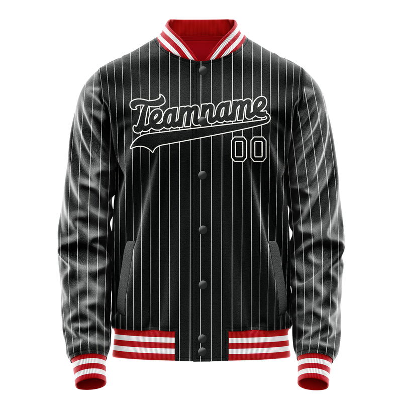 Custom Black White White Pinstripe Varsity Letterman Jacket JA02240617HF043