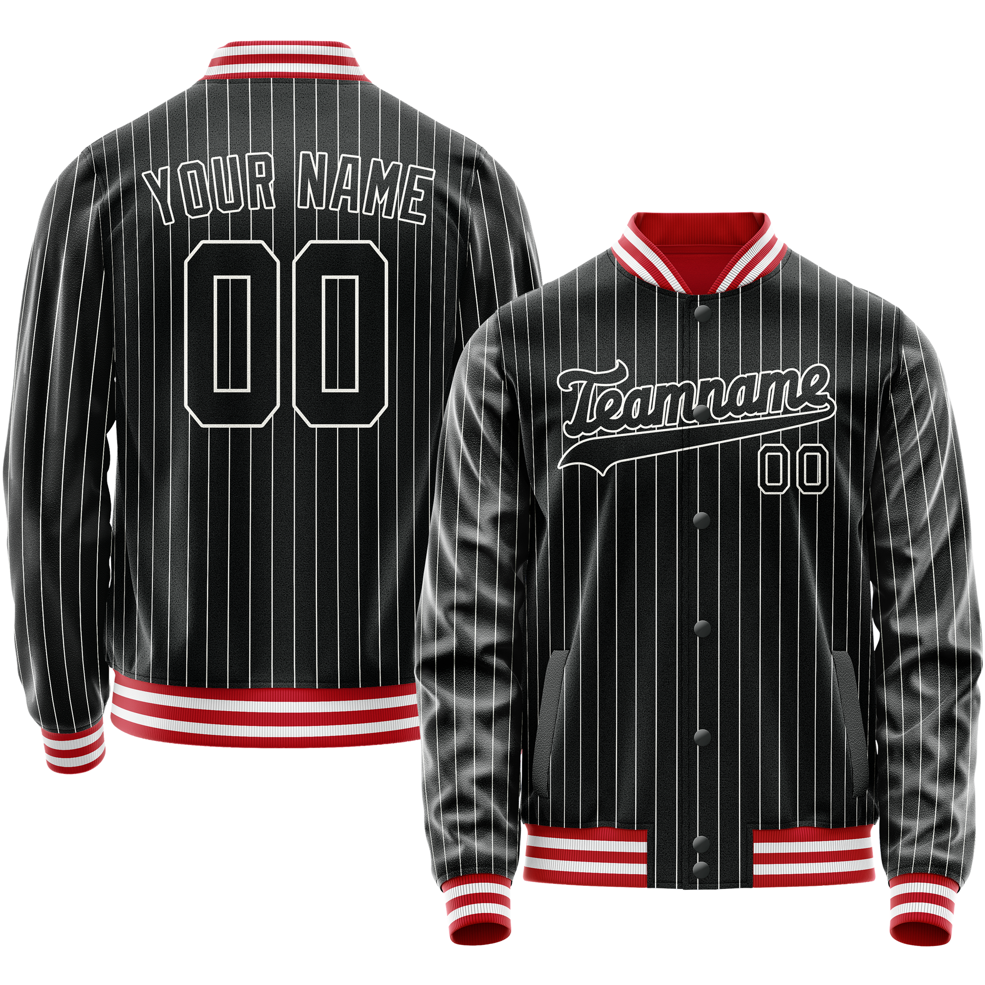 Custom Black White White Pinstripe Varsity Letterman Jacket JA02240617HF043