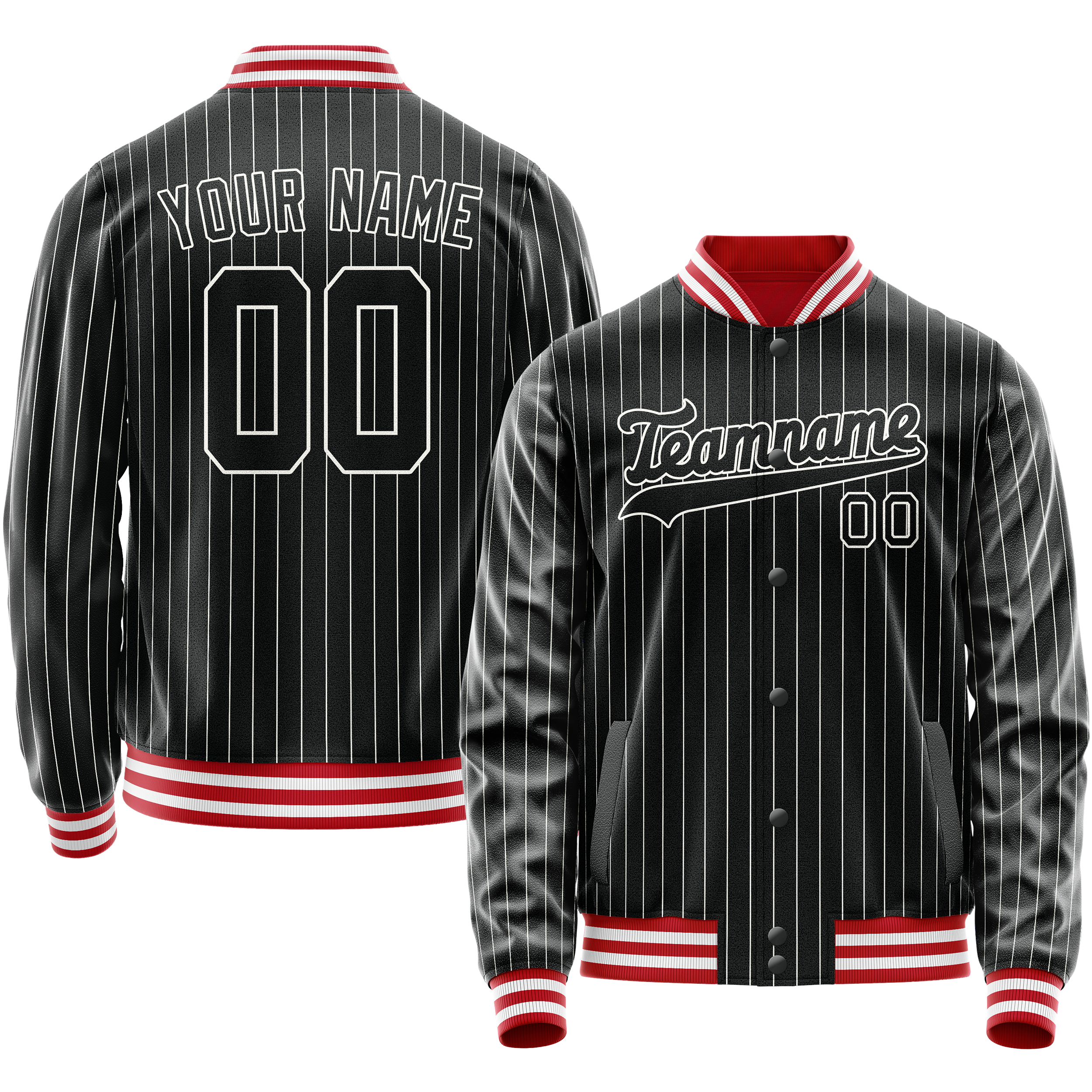 Custom Black White White Pinstripe Varsity Letterman Jacket JA02240617HF043