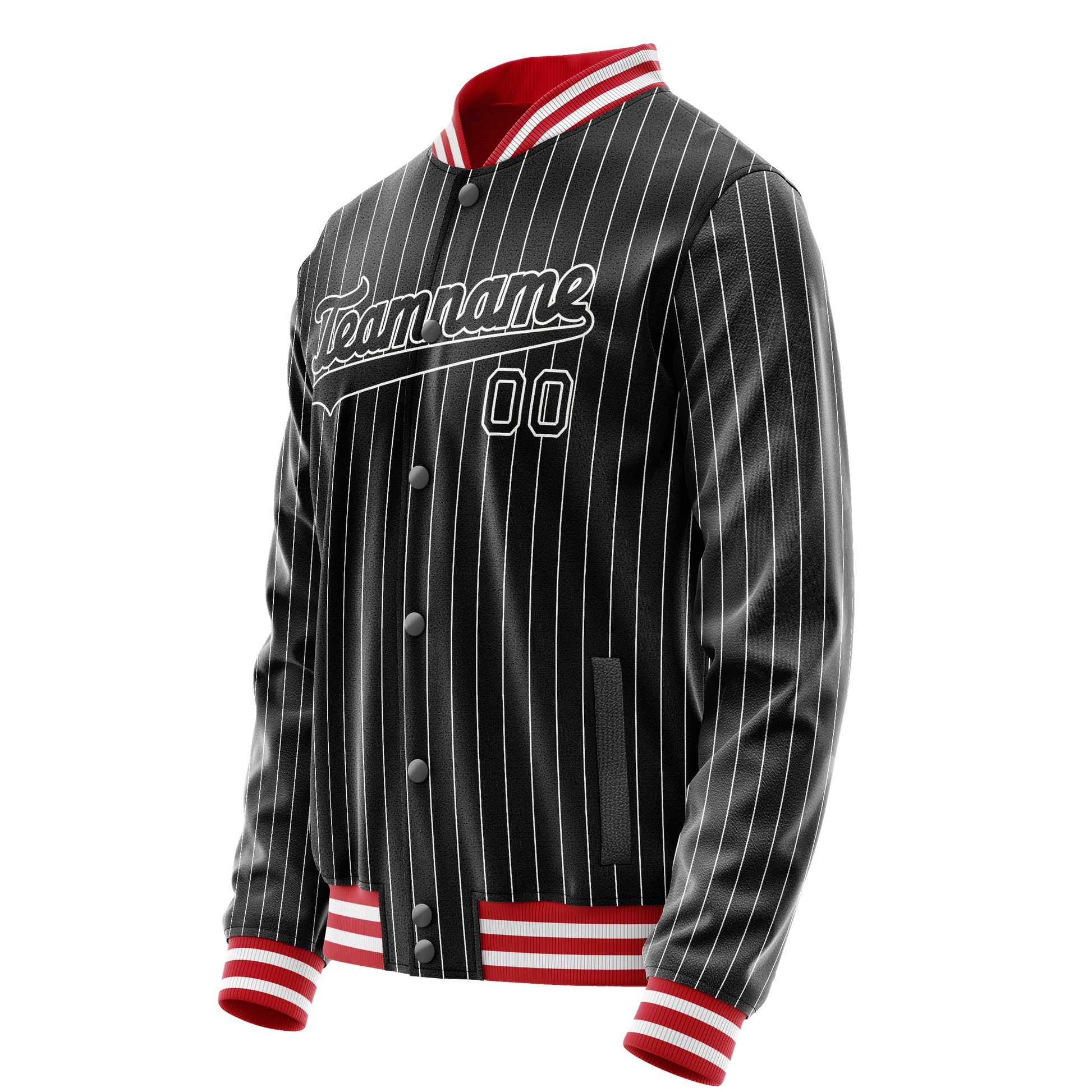 Custom Black White White Pinstripe Varsity Letterman Jacket JA02240617HF043