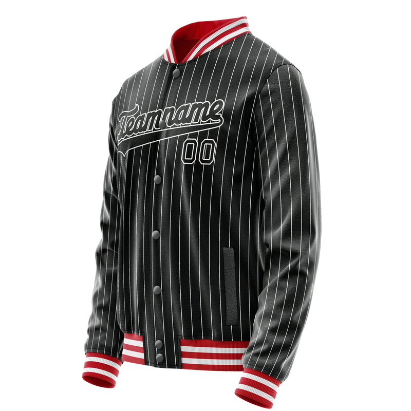 Custom Black White White Pinstripe Varsity Letterman Jacket JA02240617HF043