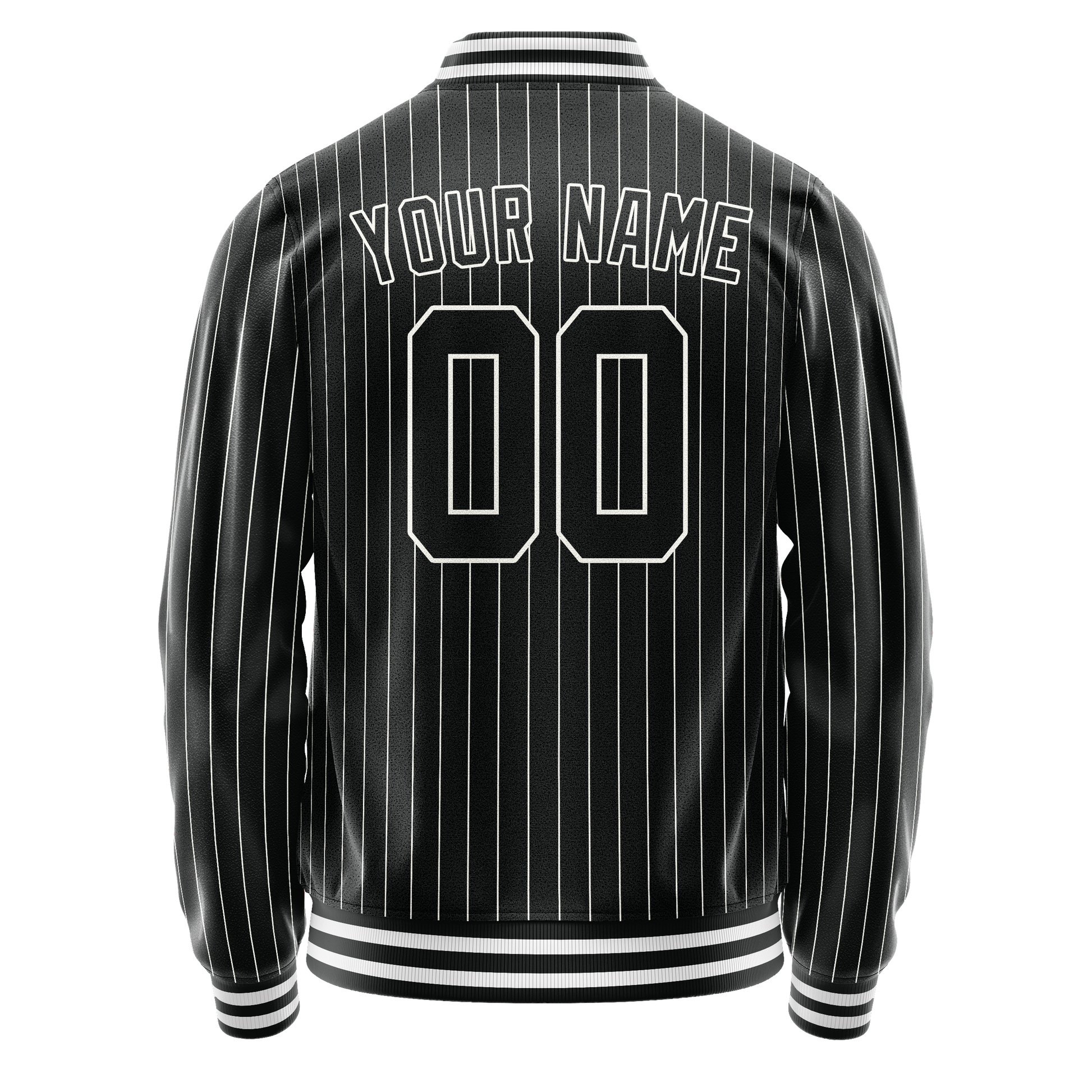 Custom Black White White Pinstripe Varsity Letterman Jacket JA02240617HF031