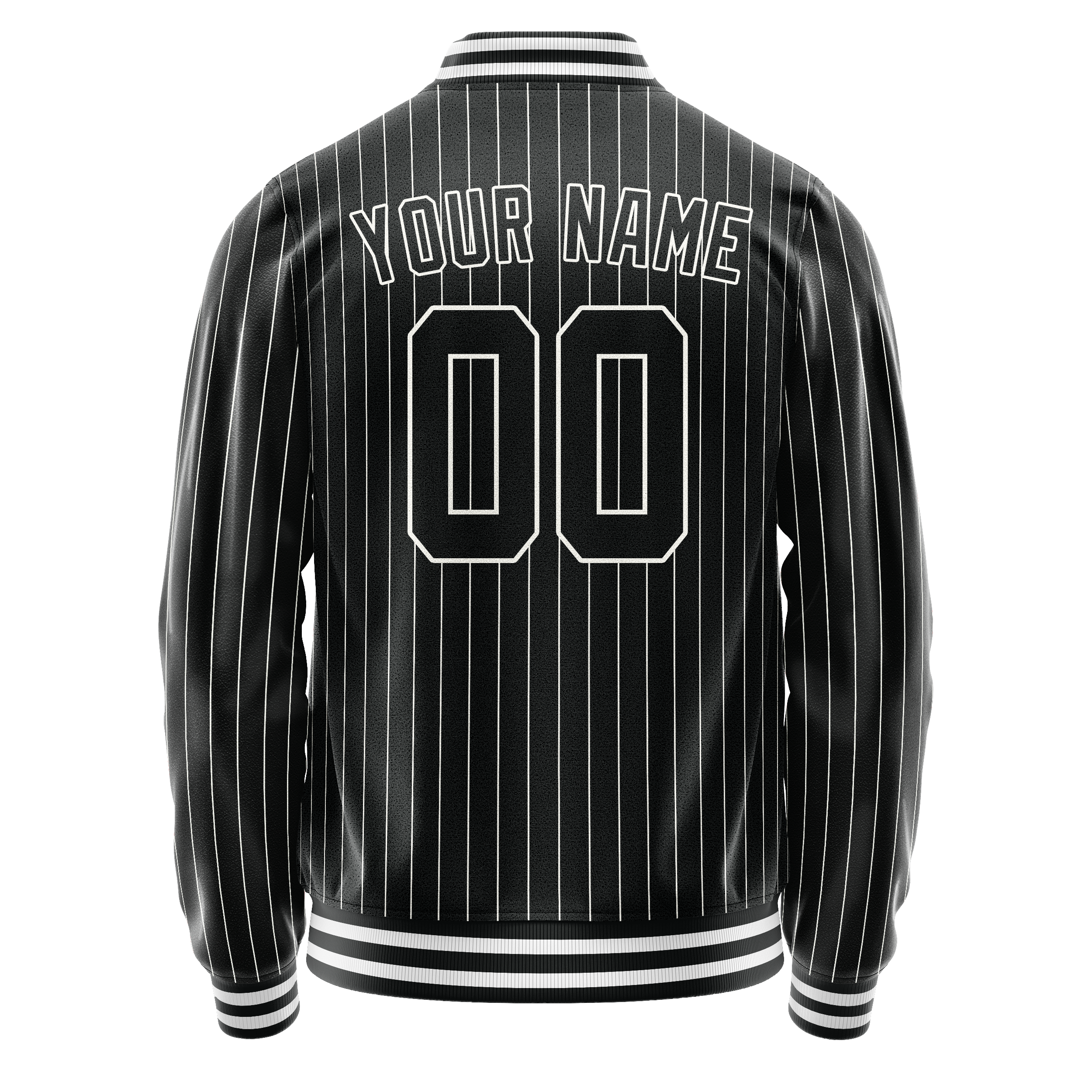 Custom Black White White Pinstripe Varsity Letterman Jacket JA02240617HF031