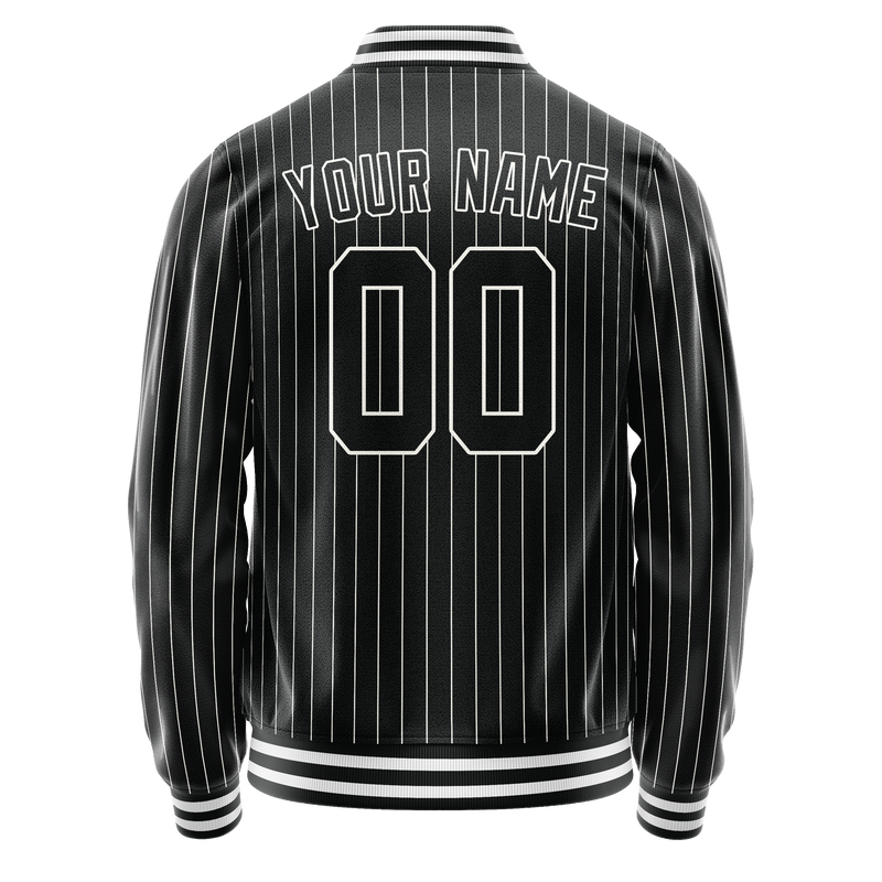 Custom Black White White Pinstripe Varsity Letterman Jacket JA02240617HF031
