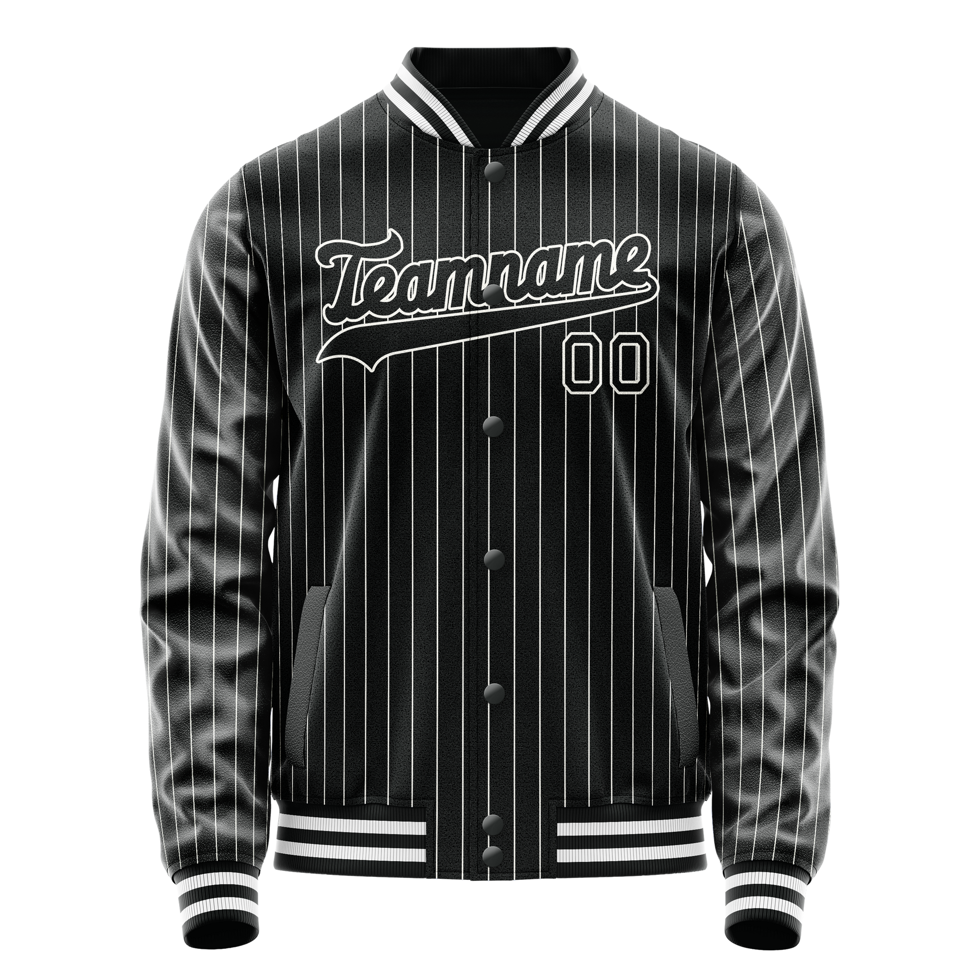 Custom Black White White Pinstripe Varsity Letterman Jacket JA02240617HF031