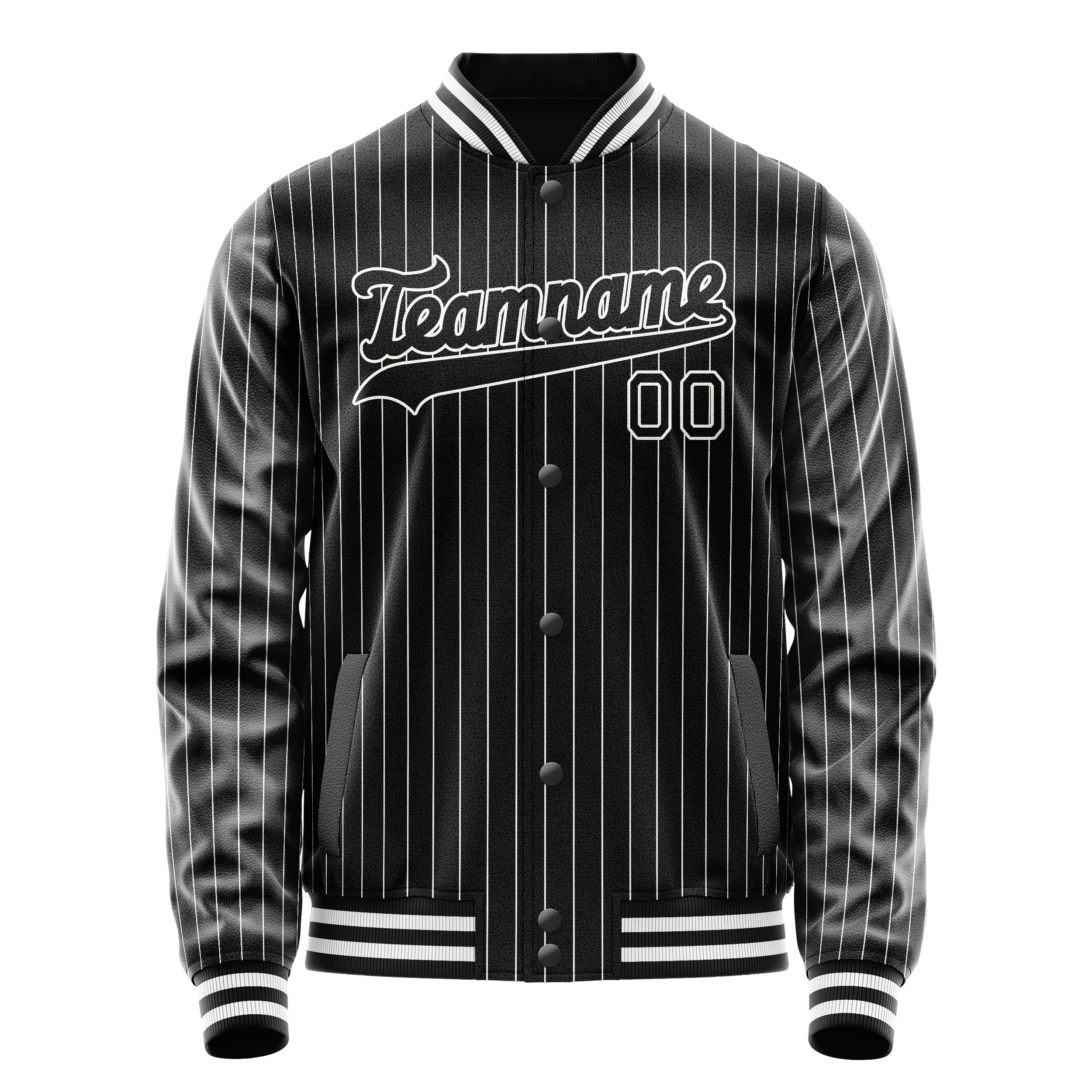 Custom Black White White Pinstripe Varsity Letterman Jacket JA02240617HF031