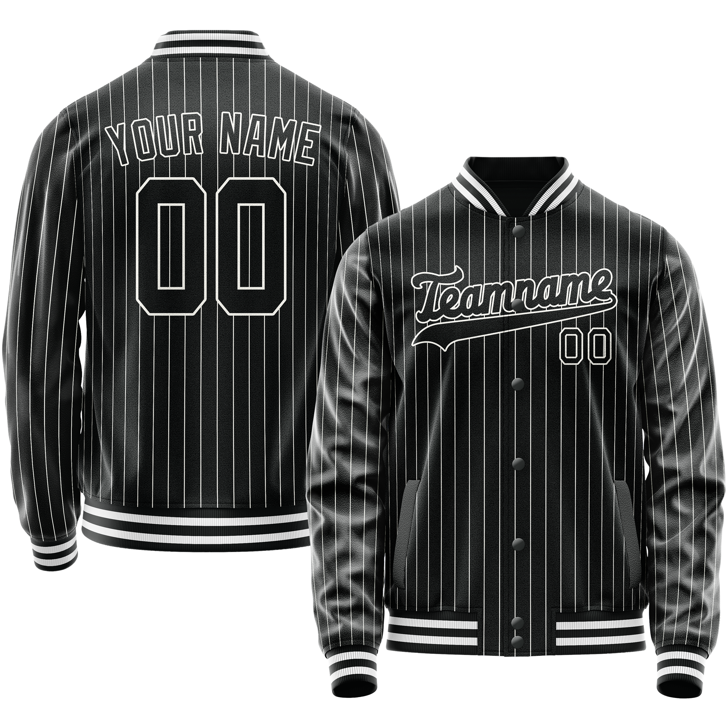 Custom Black White White Pinstripe Varsity Letterman Jacket JA02240617HF031