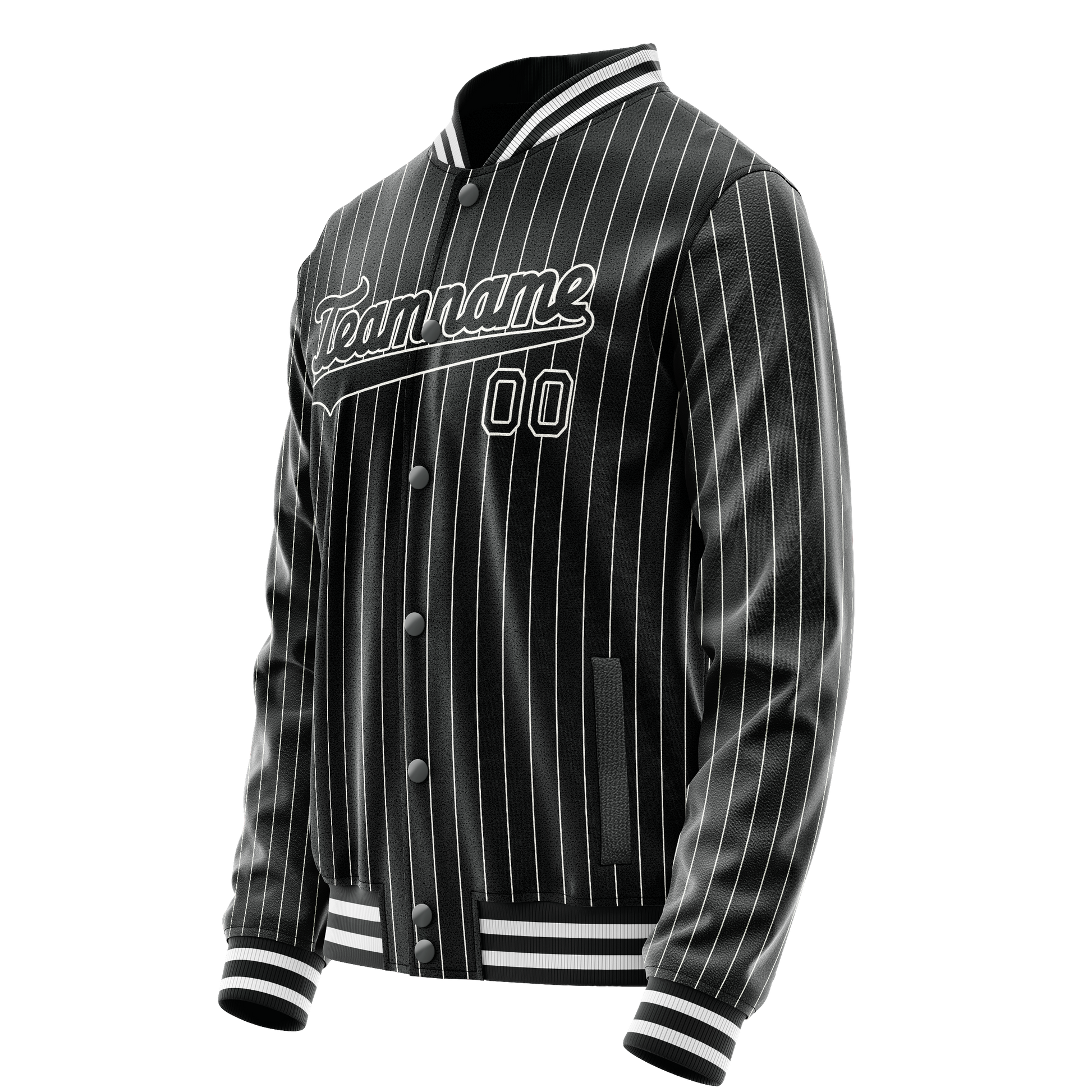 Custom Black White White Pinstripe Varsity Letterman Jacket JA02240617HF031