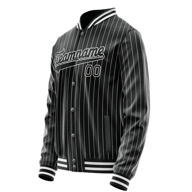 Custom Black White White Pinstripe Varsity Letterman Jacket JA02240617HF031