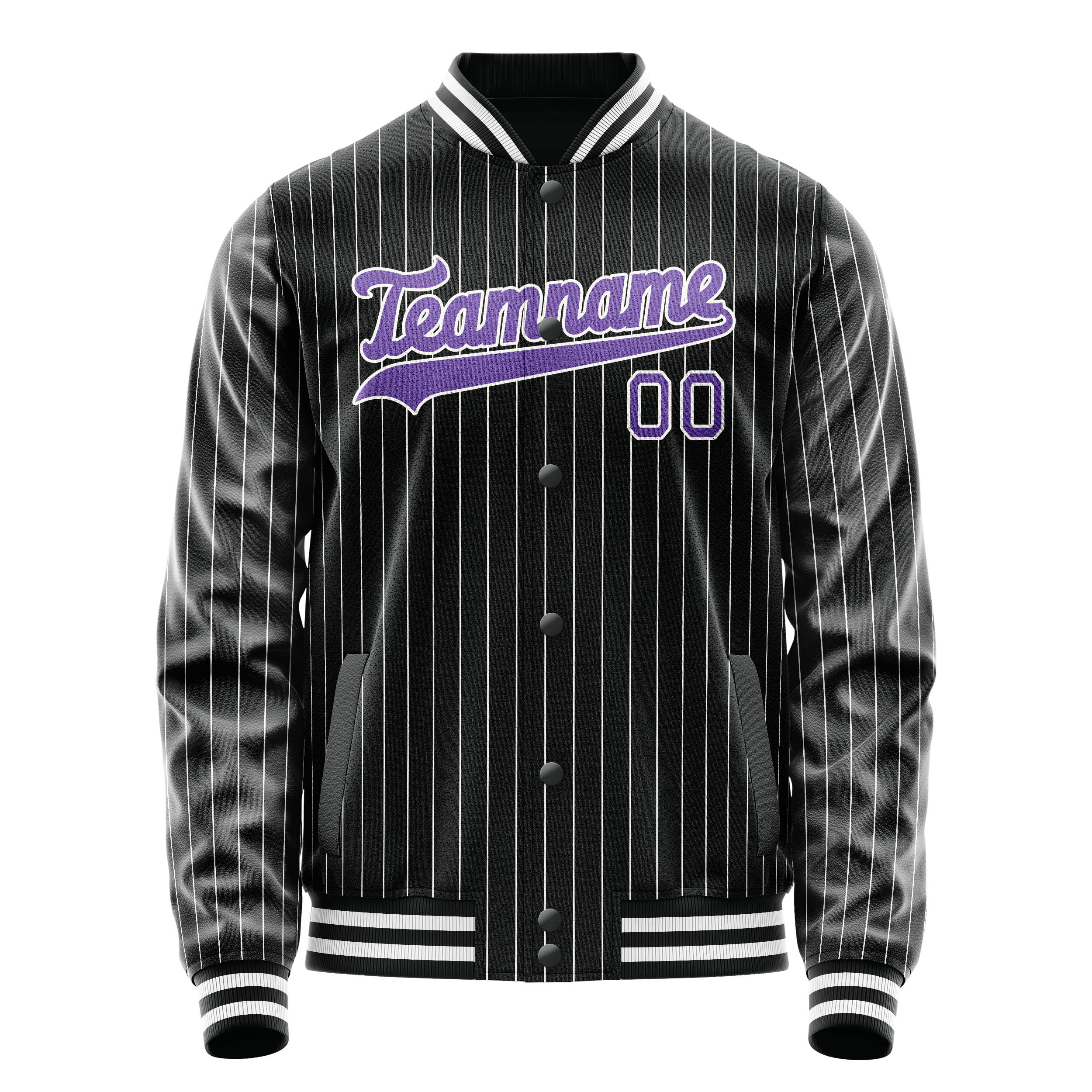 Custom Black Purple Gray Pinstripe Varsity Letterman Jacket JA02240617HF049