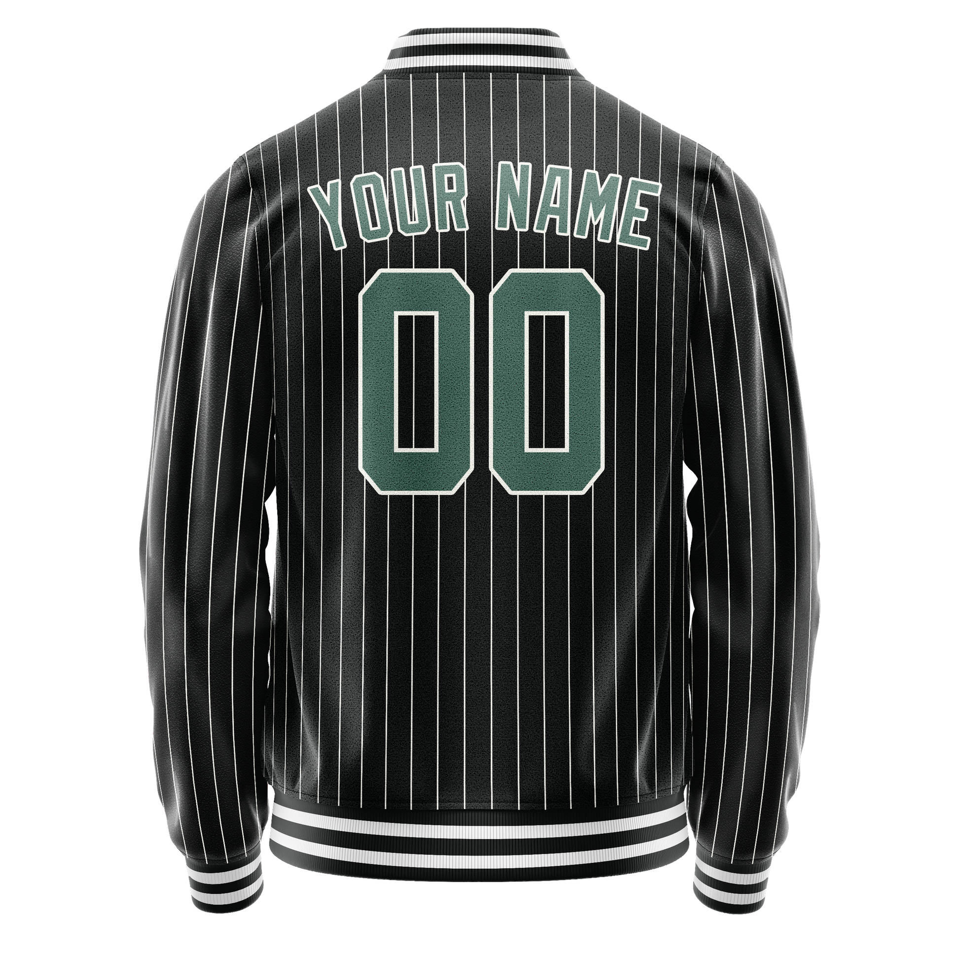 Custom Black Teal Gray Pinstripe Varsity Letterman Jacket JA02240617HF040