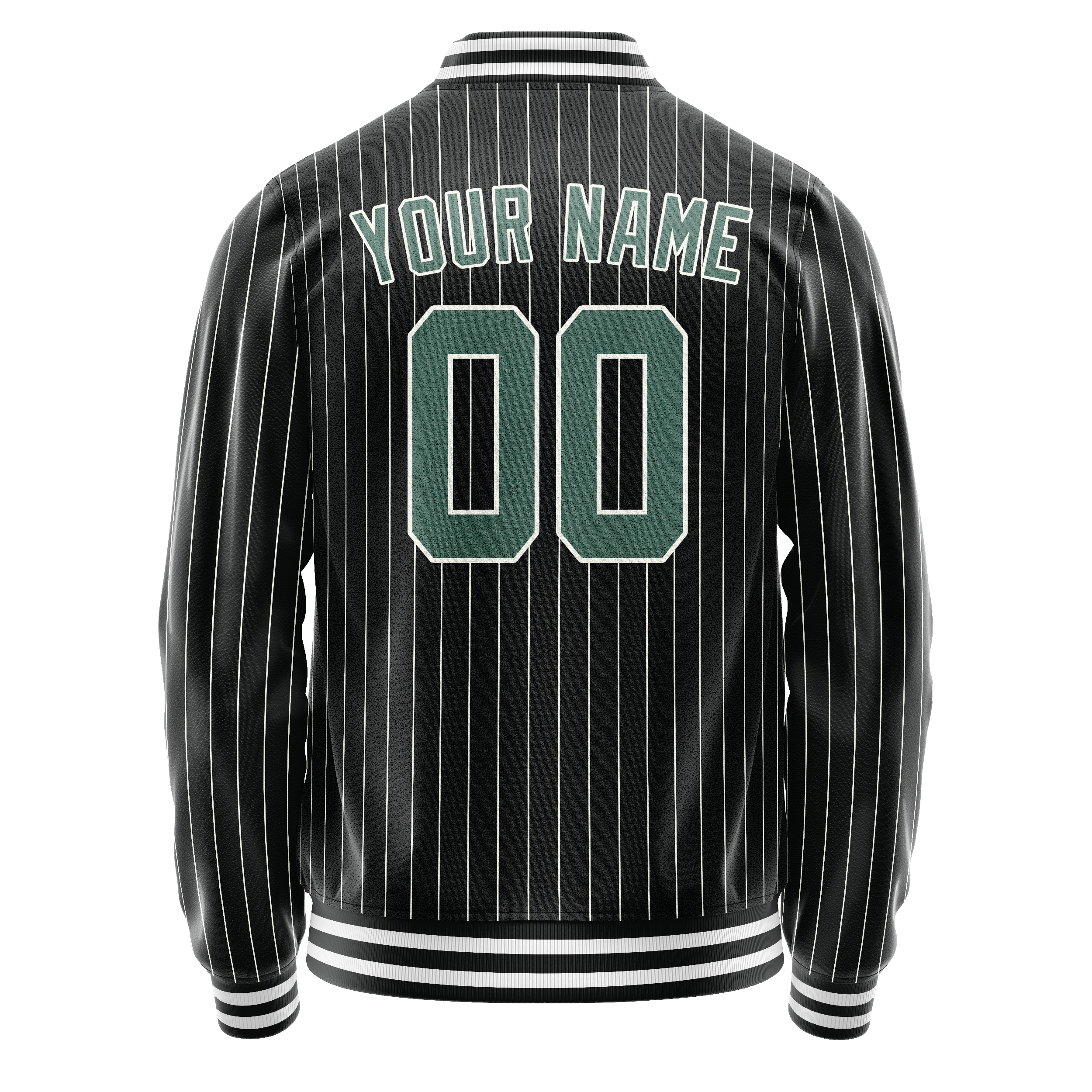 Custom Black Teal Gray Pinstripe Varsity Letterman Jacket JA02240617HF040