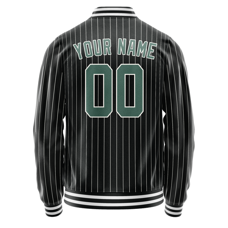 Custom Black Teal Gray Pinstripe Varsity Letterman Jacket JA02240617HF040