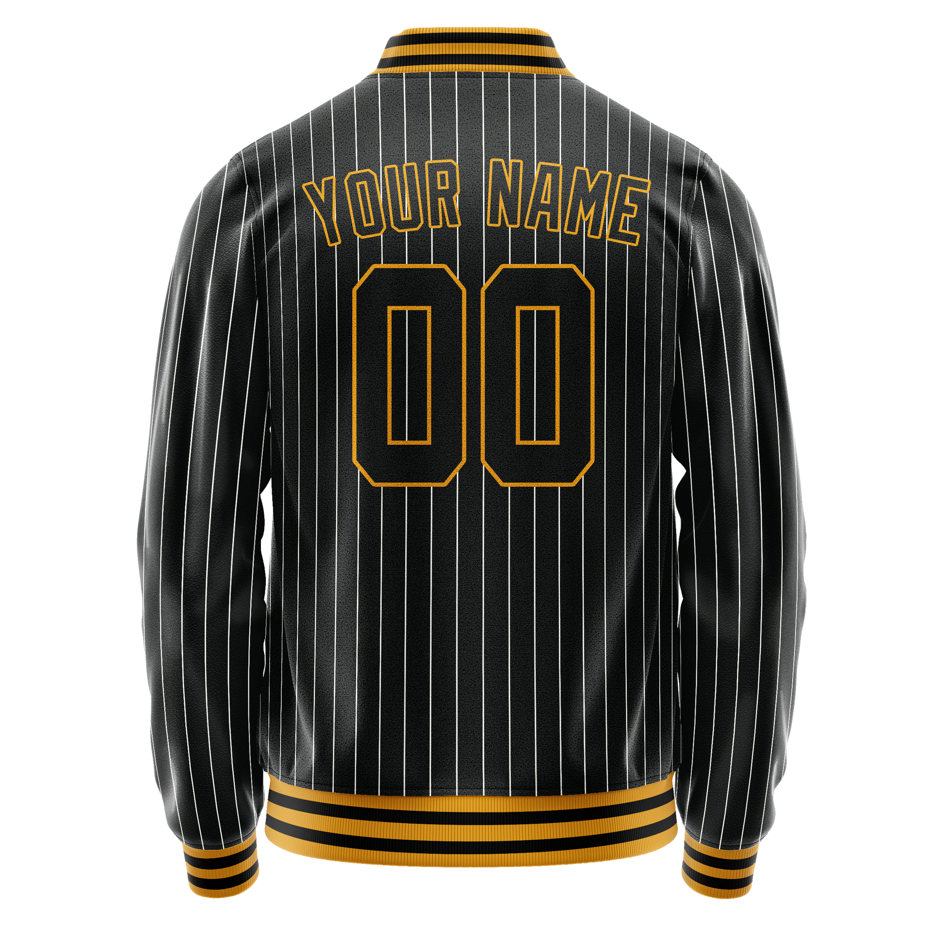 Custom Black Gold Gray Pinstripe Varsity Letterman Jacket JA02240617HF054