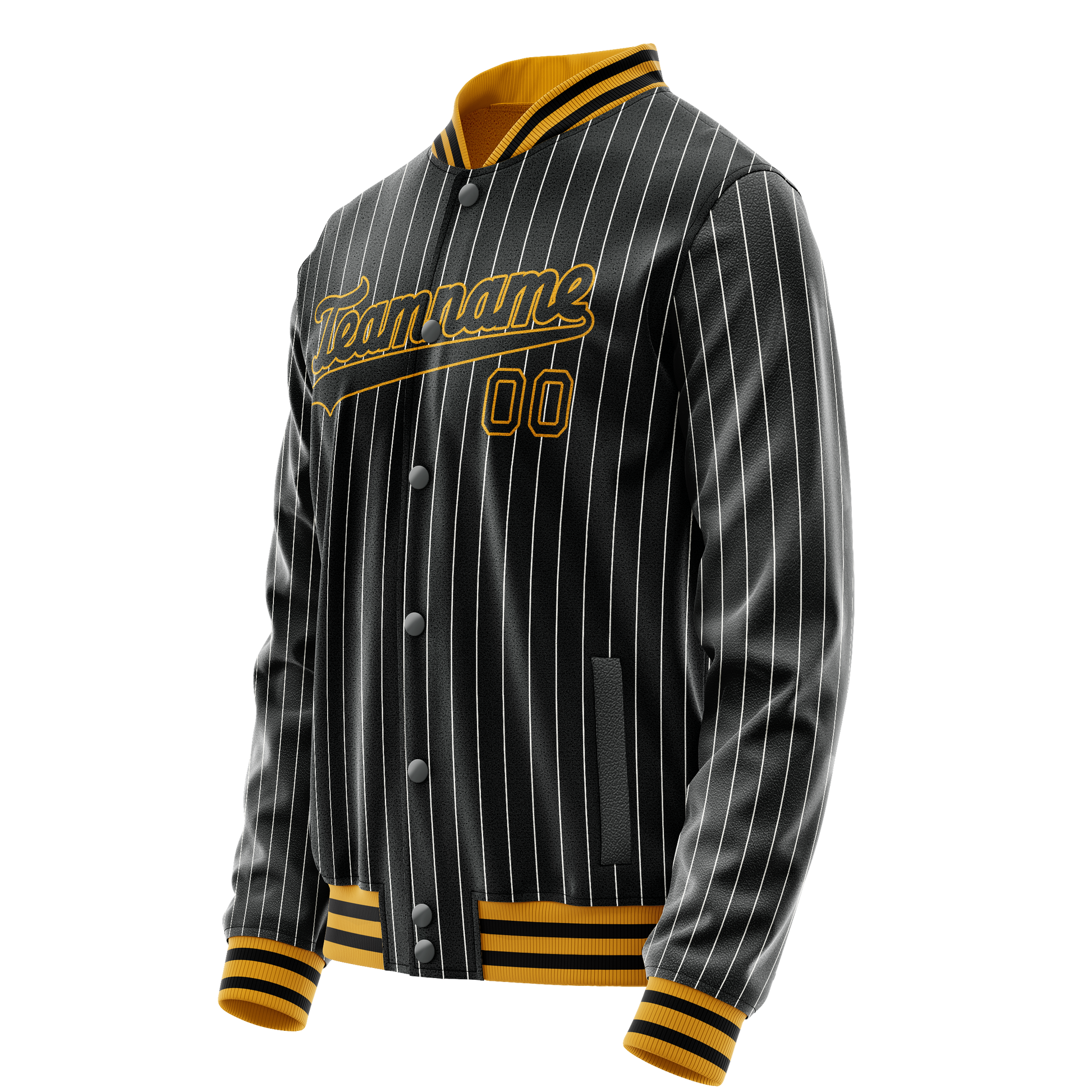 Custom Black Gold Gray Pinstripe Varsity Letterman Jacket JA02240617HF054