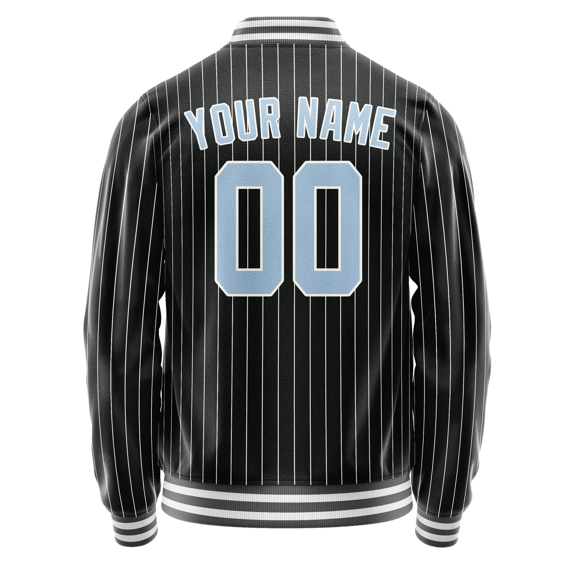 Custom Black Light-Blue Gray Pinstripe Varsity Letterman Jacket JA02240617HF046
