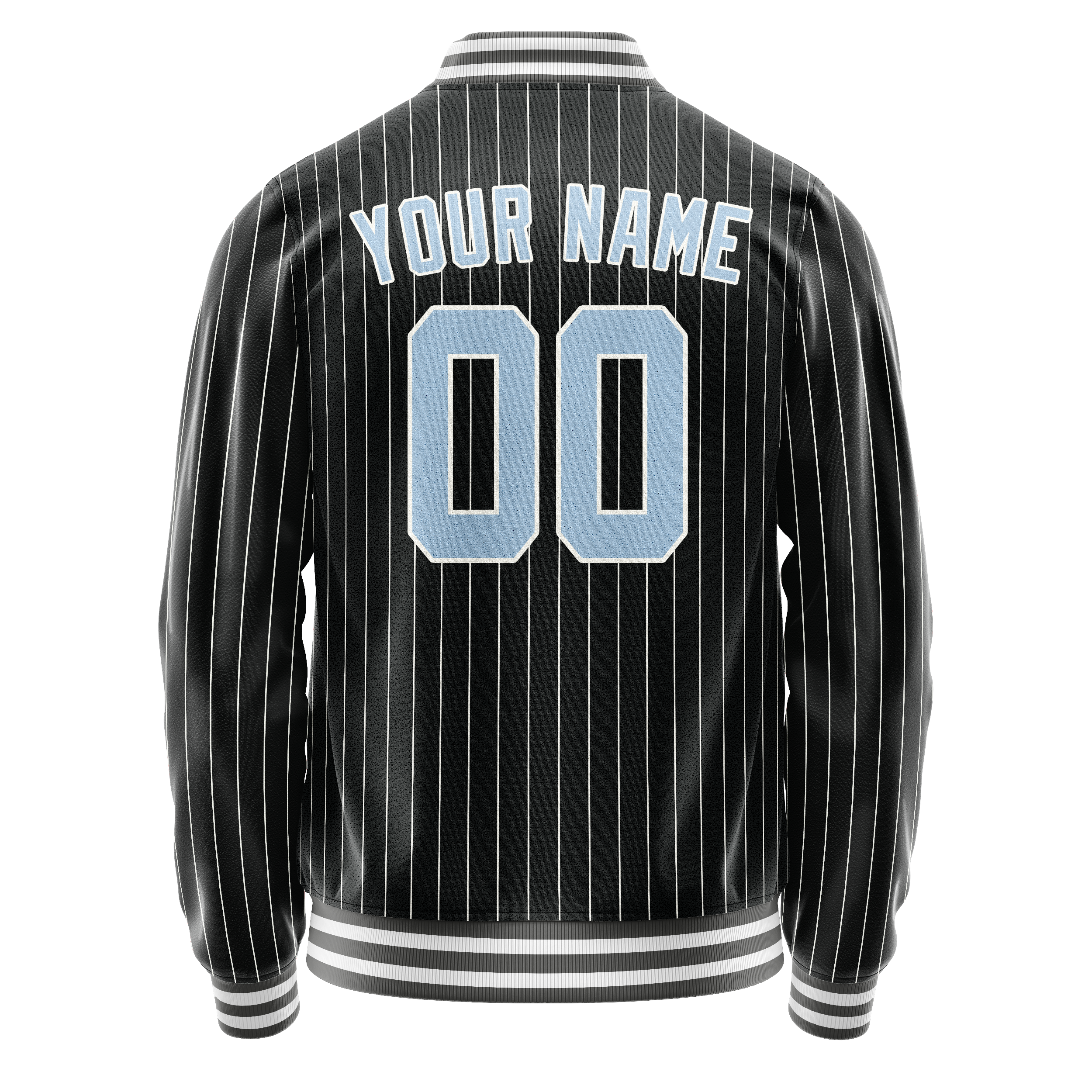 Custom Black Light-Blue Gray Pinstripe Varsity Letterman Jacket JA02240617HF046