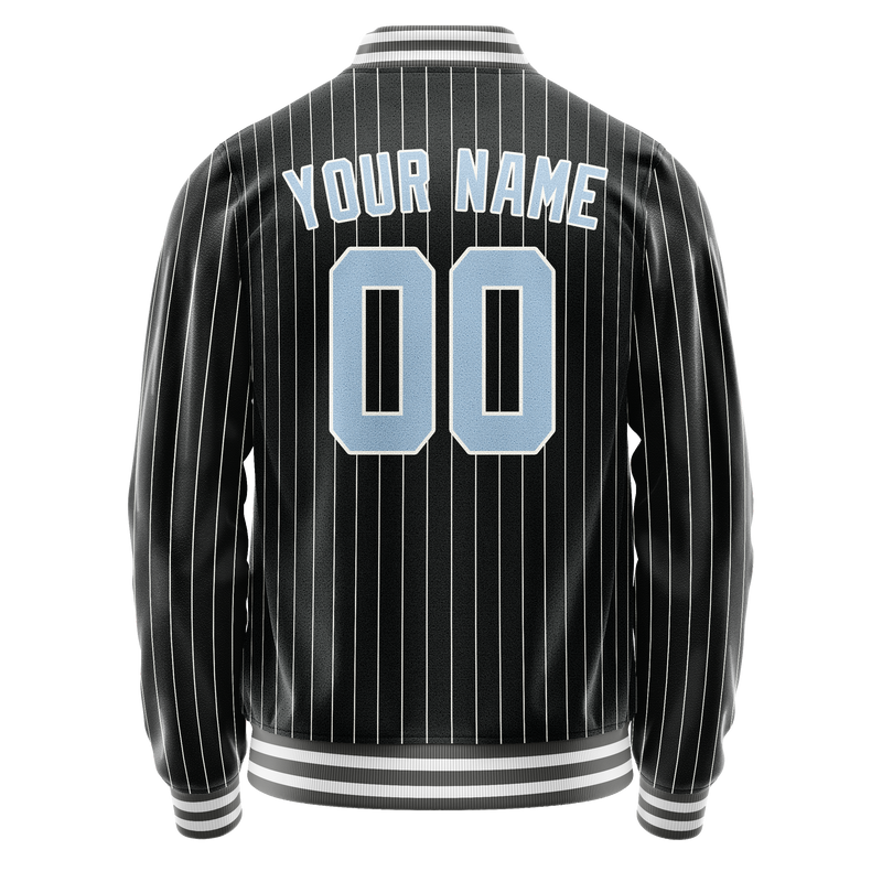 Custom Black Light-Blue Gray Pinstripe Varsity Letterman Jacket JA02240617HF046