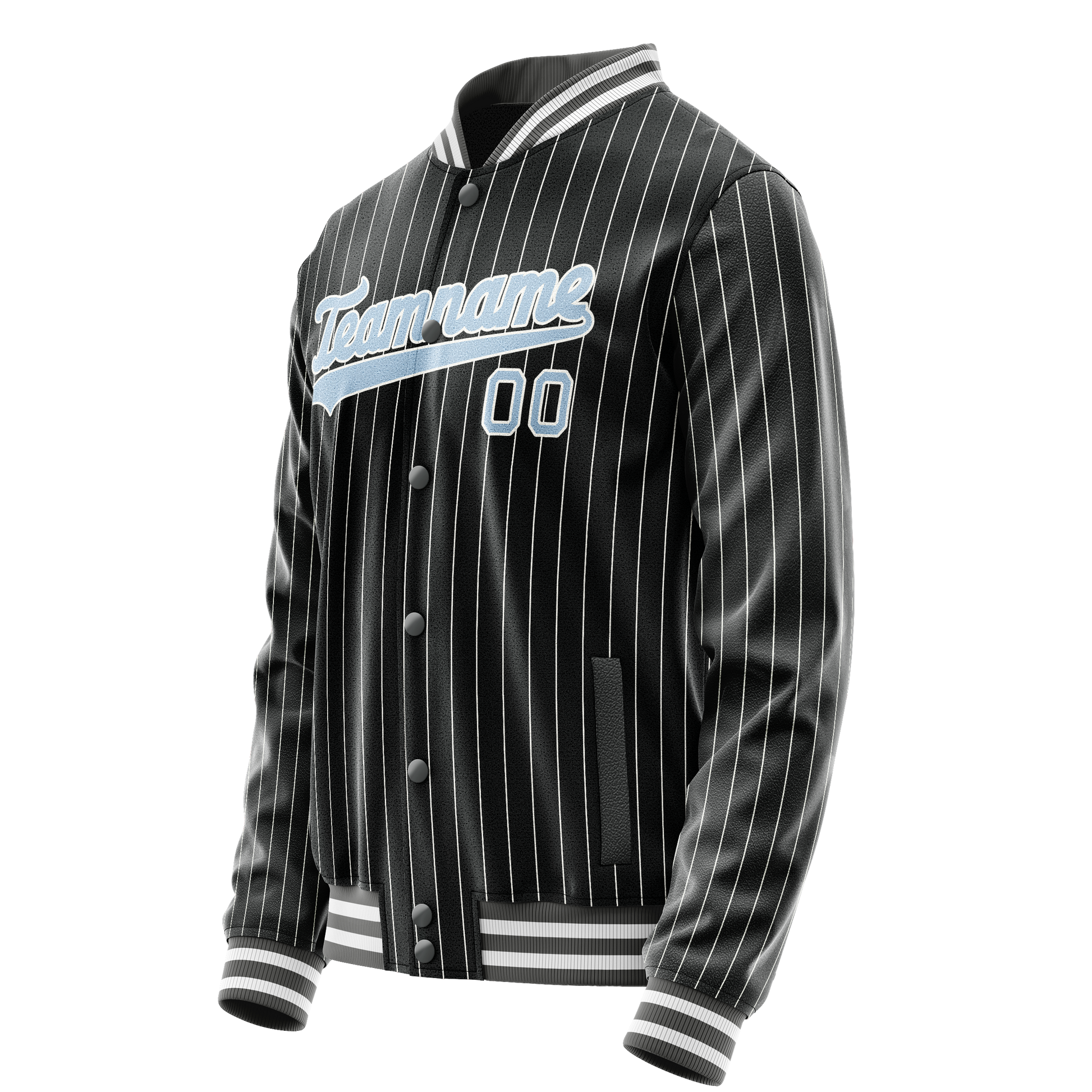 Custom Black Light-Blue Gray Pinstripe Varsity Letterman Jacket JA02240617HF046