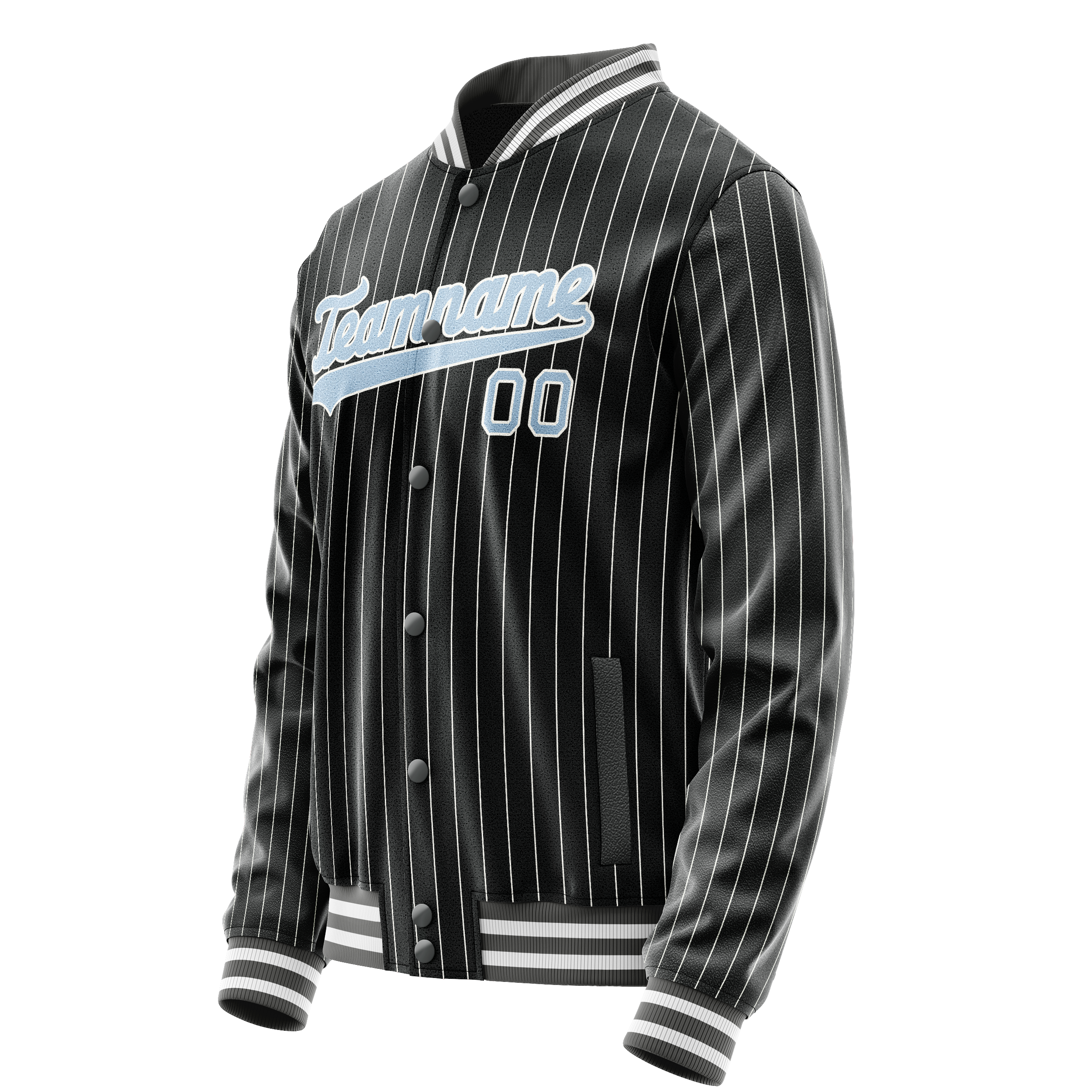 Custom Black Light-Blue Gray Pinstripe Varsity Letterman Jacket JA02240617HF046