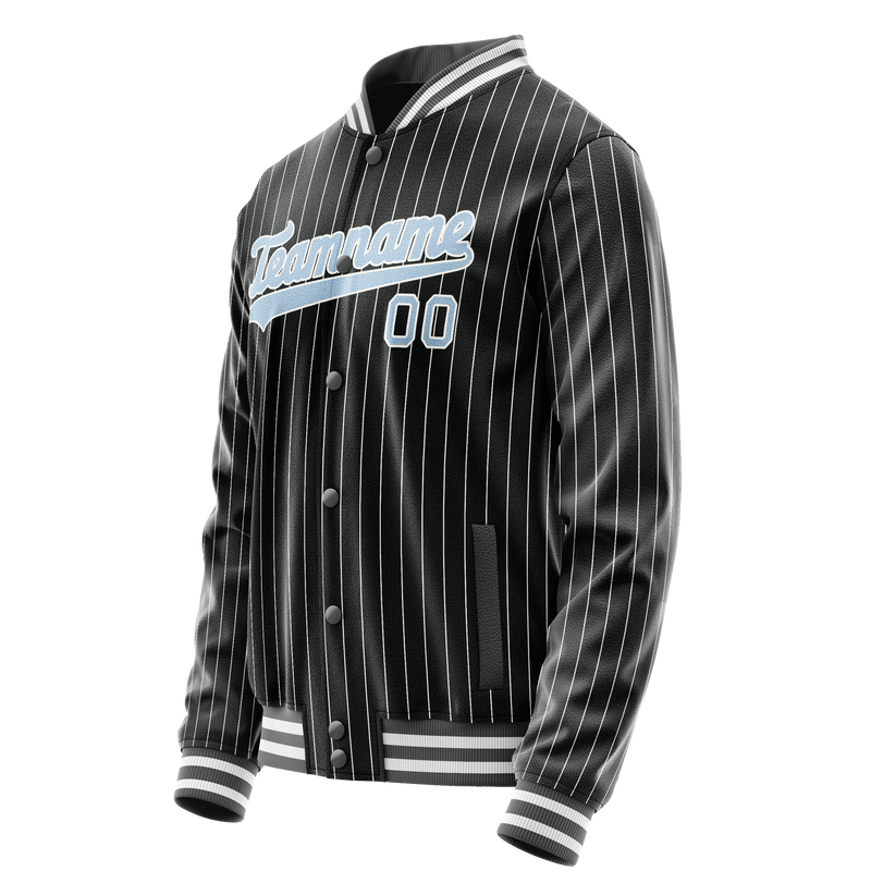 Custom Black Light-Blue Gray Pinstripe Varsity Letterman Jacket JA02240617HF046