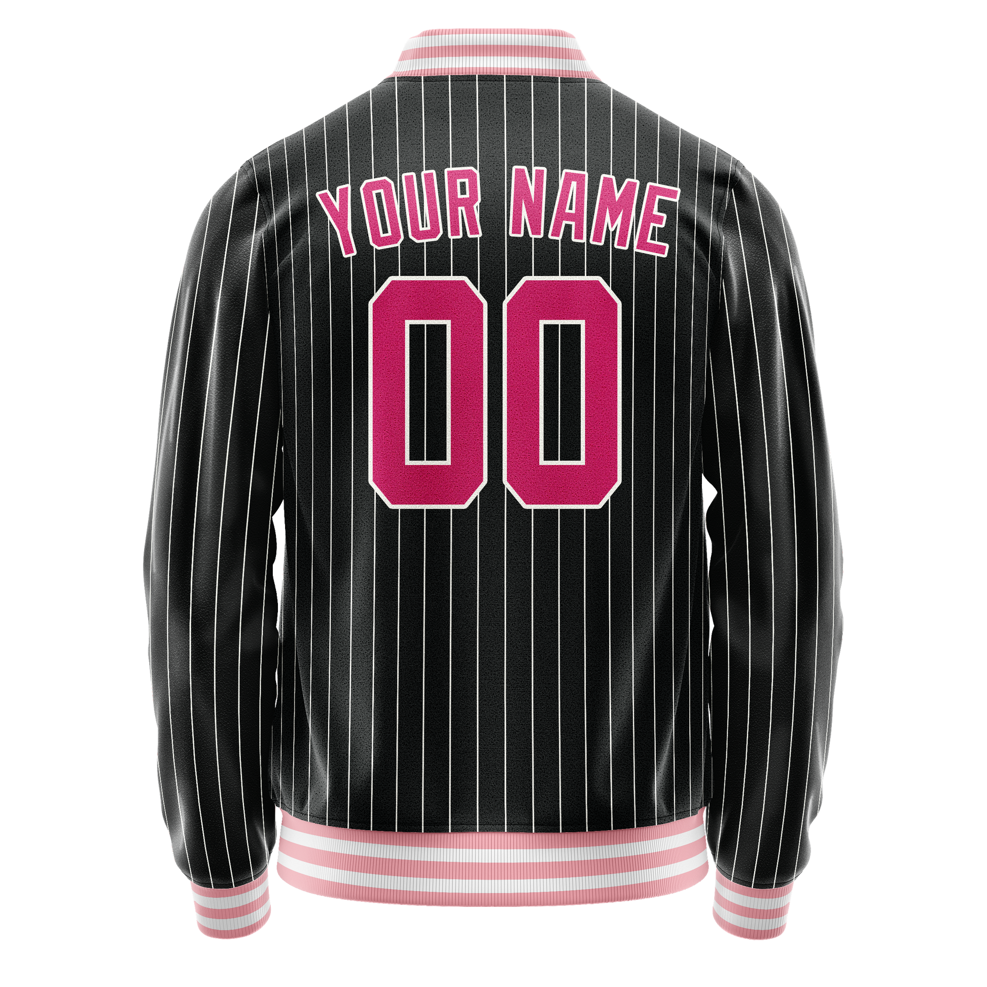 Custom Black Pink Gray Pinstripe Varsity Letterman Jacket JA02240617HF039