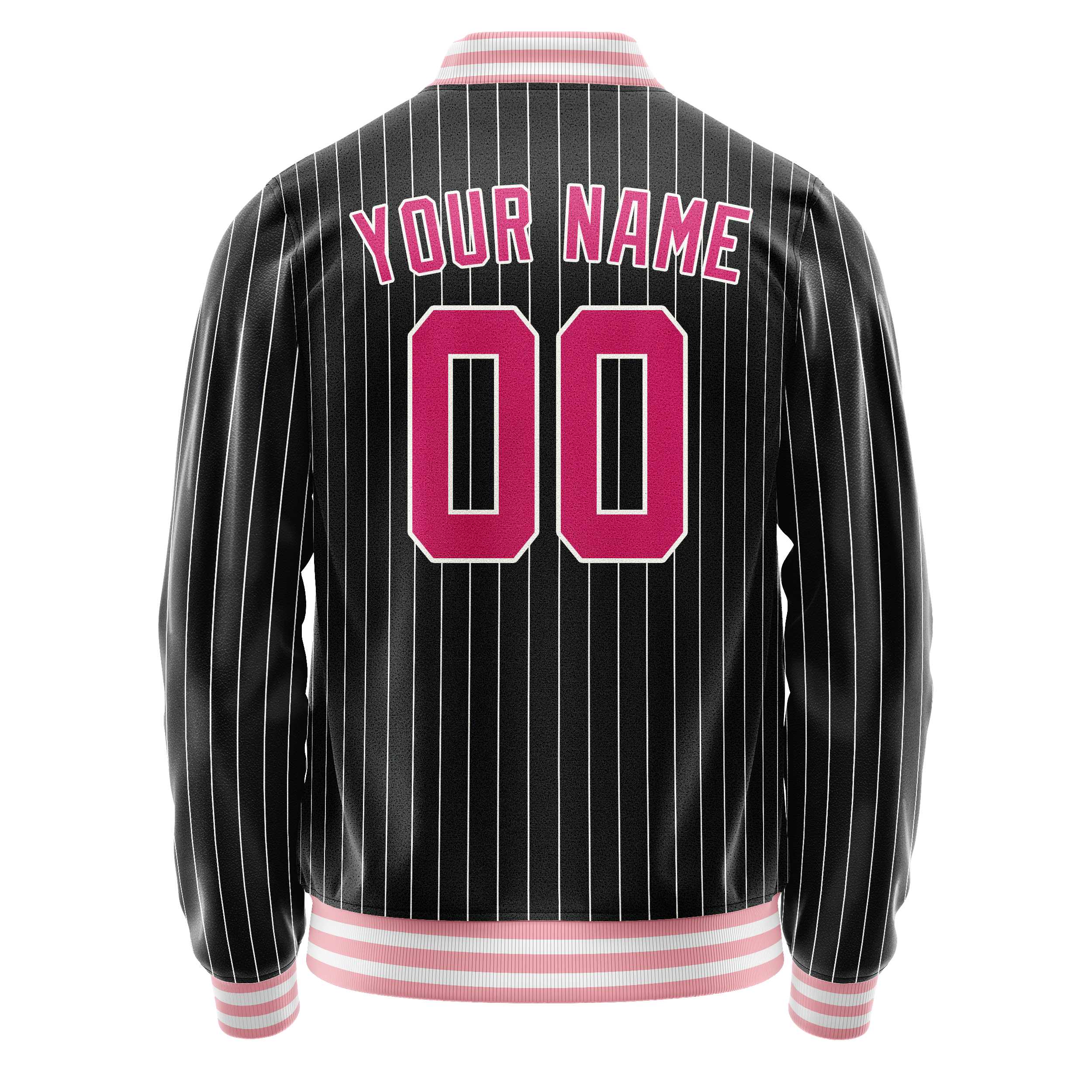 Custom Black Pink Gray Pinstripe Varsity Letterman Jacket JA02240617HF039