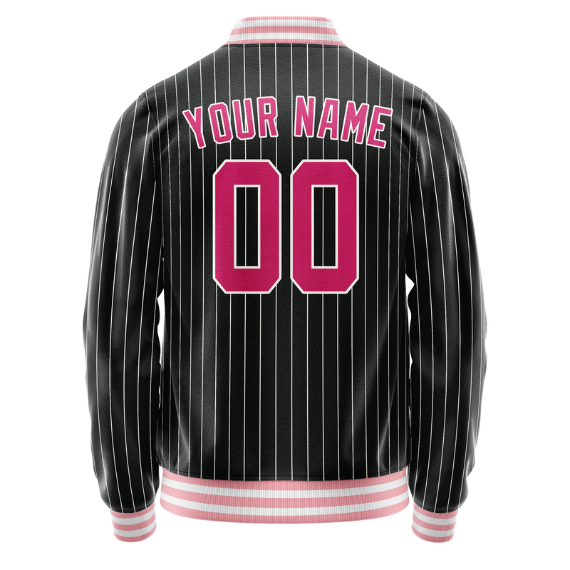 Custom Black Pink Gray Pinstripe Varsity Letterman Jacket JA02240617HF039