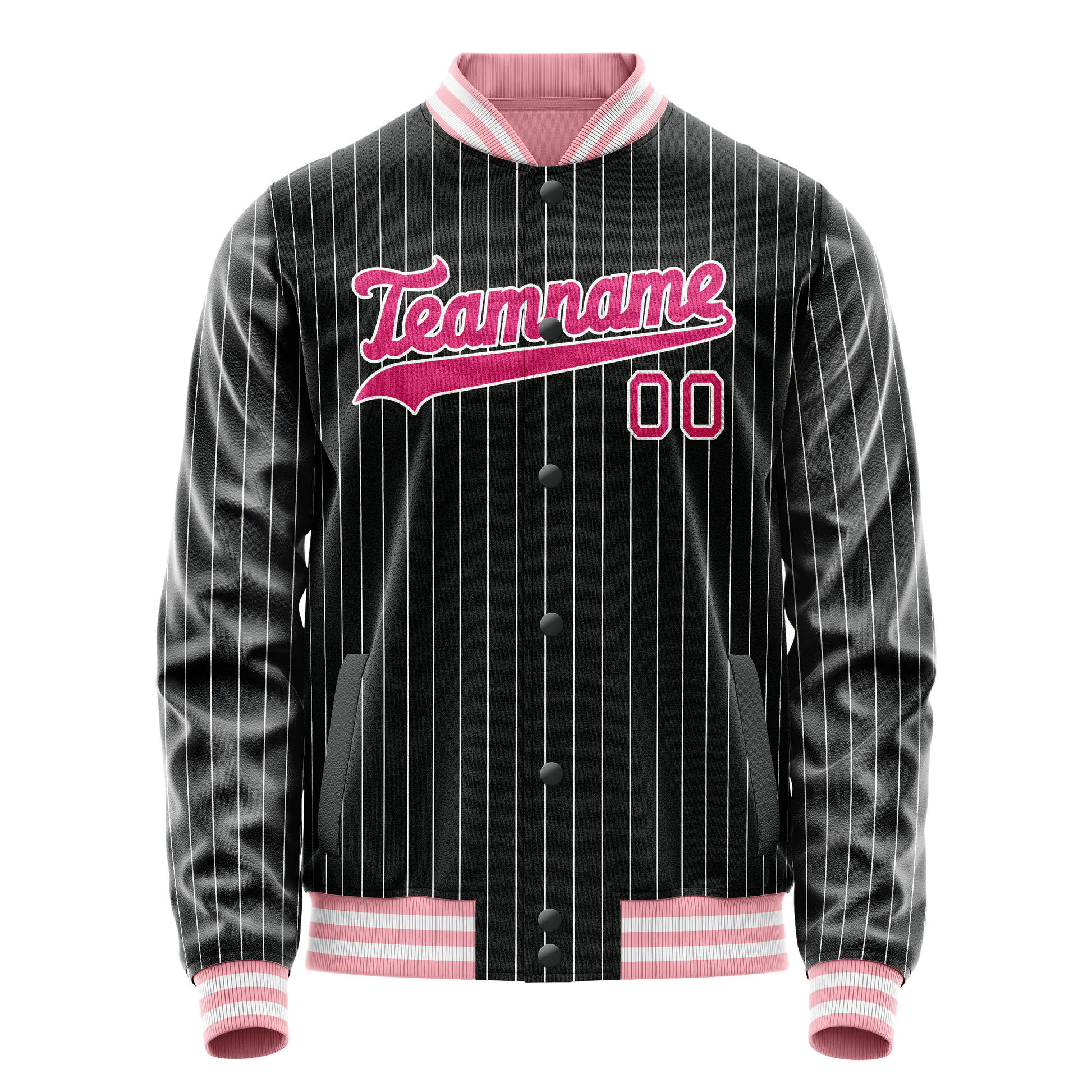 Custom Black Pink Gray Pinstripe Varsity Letterman Jacket JA02240617HF039
