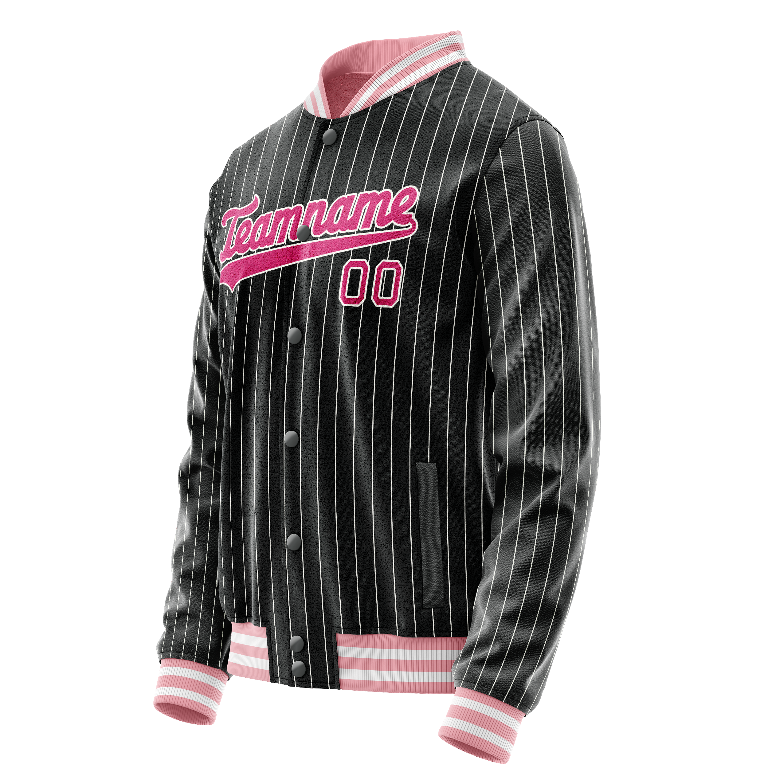 Custom Black Pink Gray Pinstripe Varsity Letterman Jacket JA02240617HF039