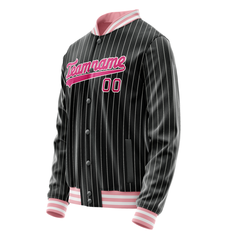 Custom Black Pink Gray Pinstripe Varsity Letterman Jacket JA02240617HF039