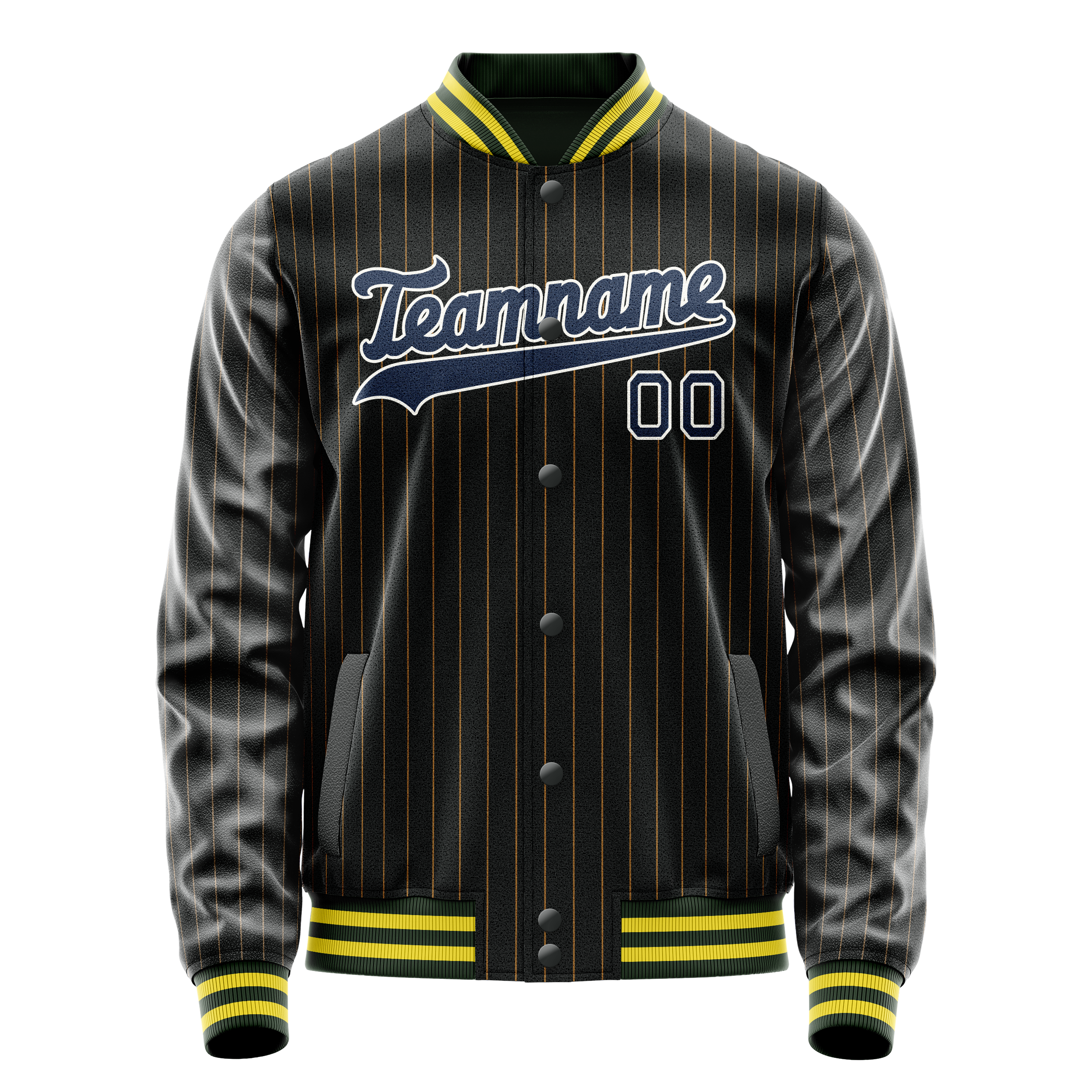 Custom Black Royal Old Gold Pinstripe Varsity Letterman Jacket JA02240617HF033