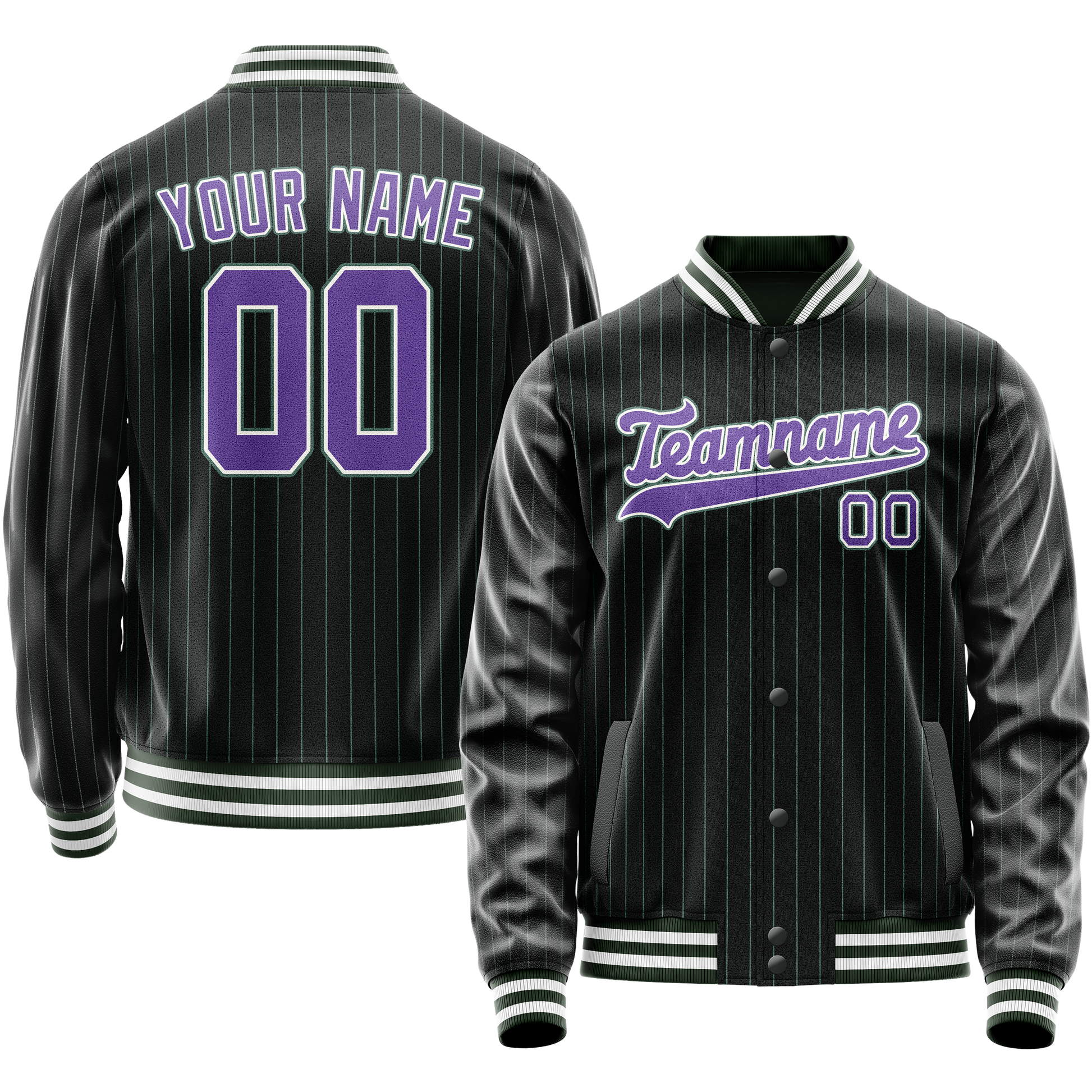 Custom Black Purple Teal Pinstripe Varsity Letterman Jacket JA02240617HF042