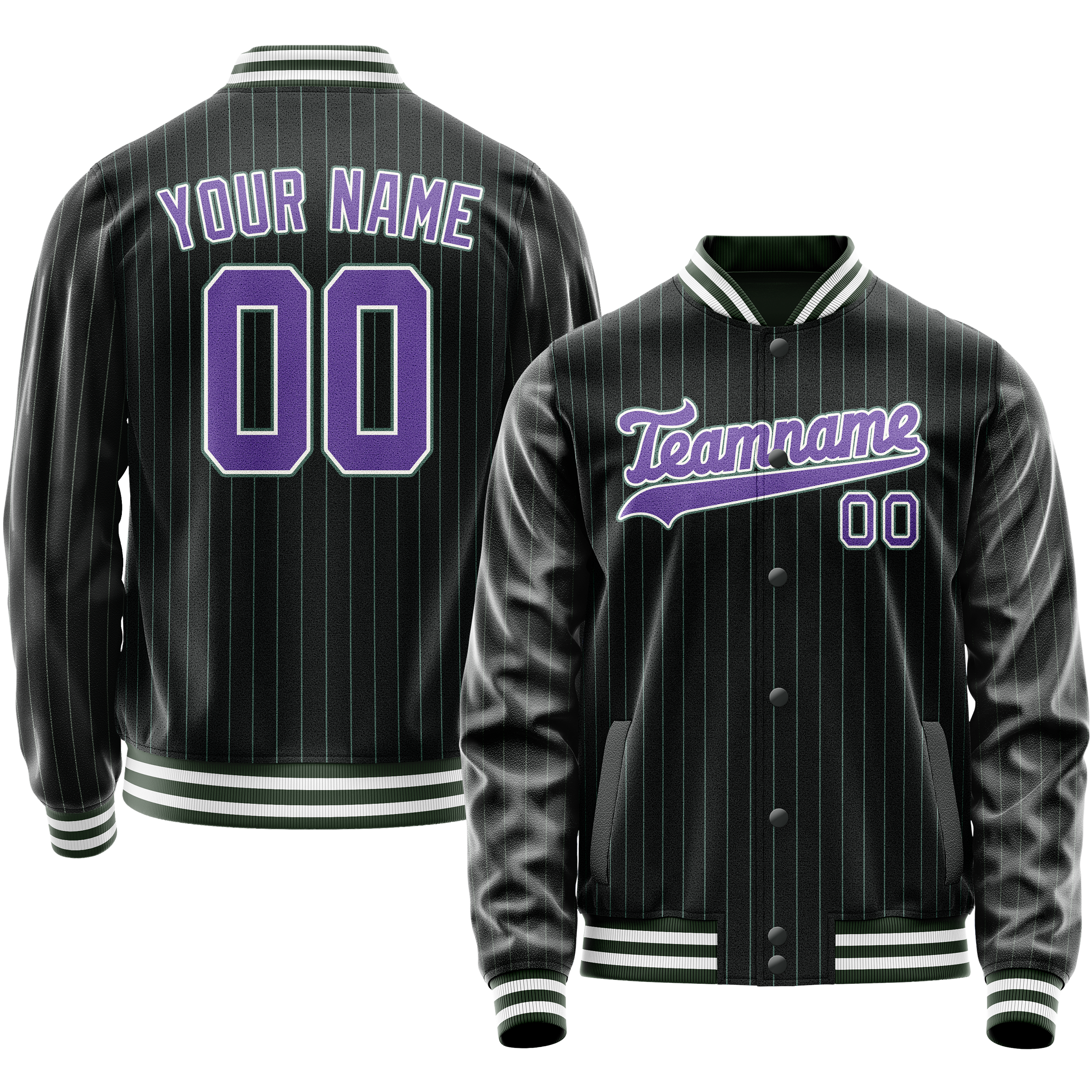Custom Black Purple Teal Pinstripe Varsity Letterman Jacket JA02240617HF042