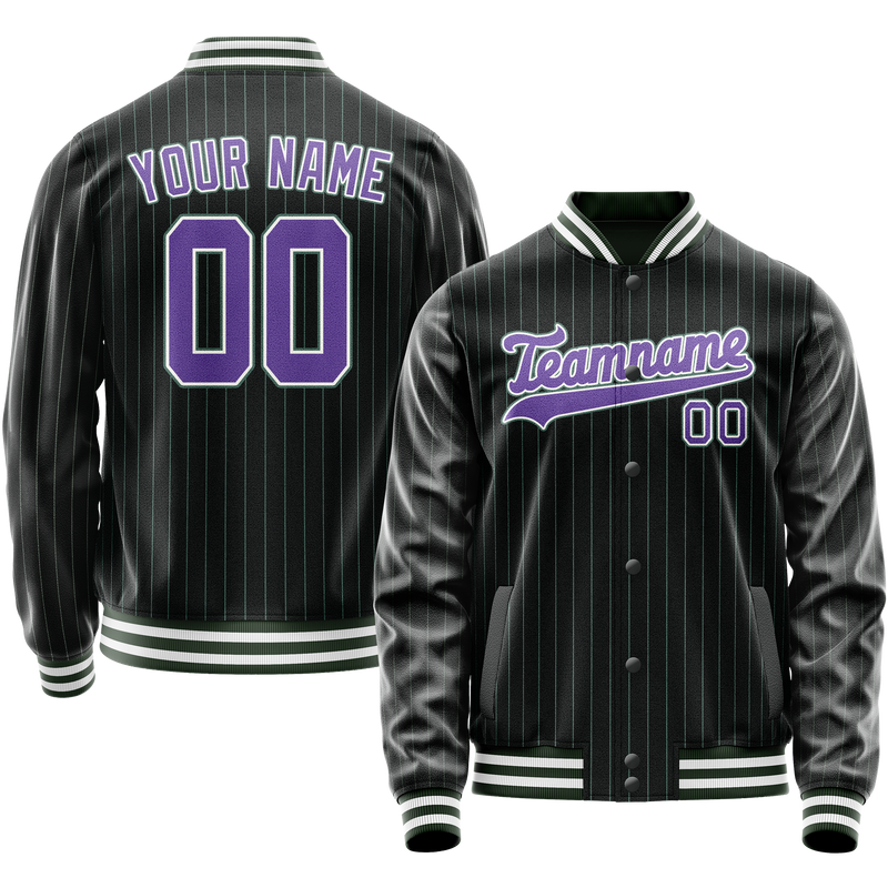 Custom Black Purple Teal Pinstripe Varsity Letterman Jacket JA02240617HF042