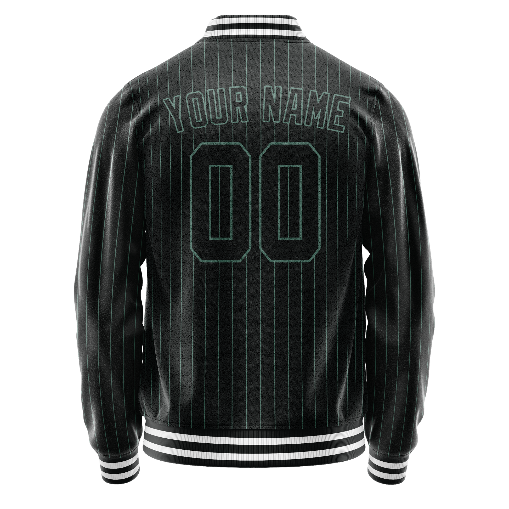 Custom Black Teal Teal Pinstripe Varsity Letterman Jacket JA02240617HF051
