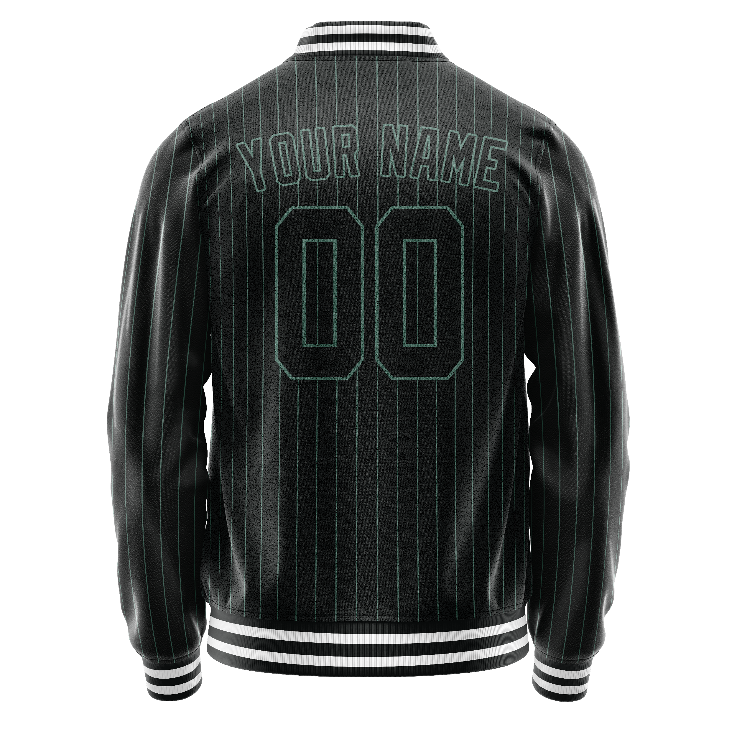 Custom Black Teal Teal Pinstripe Varsity Letterman Jacket JA02240617HF051