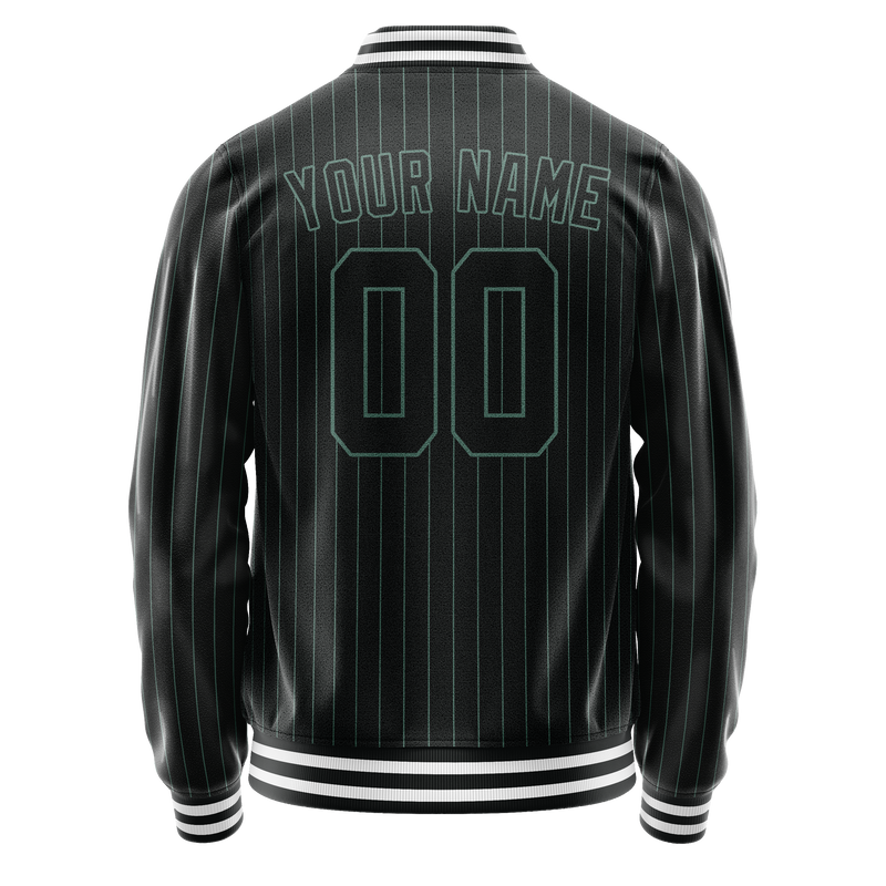Custom Black Teal Teal Pinstripe Varsity Letterman Jacket JA02240617HF051