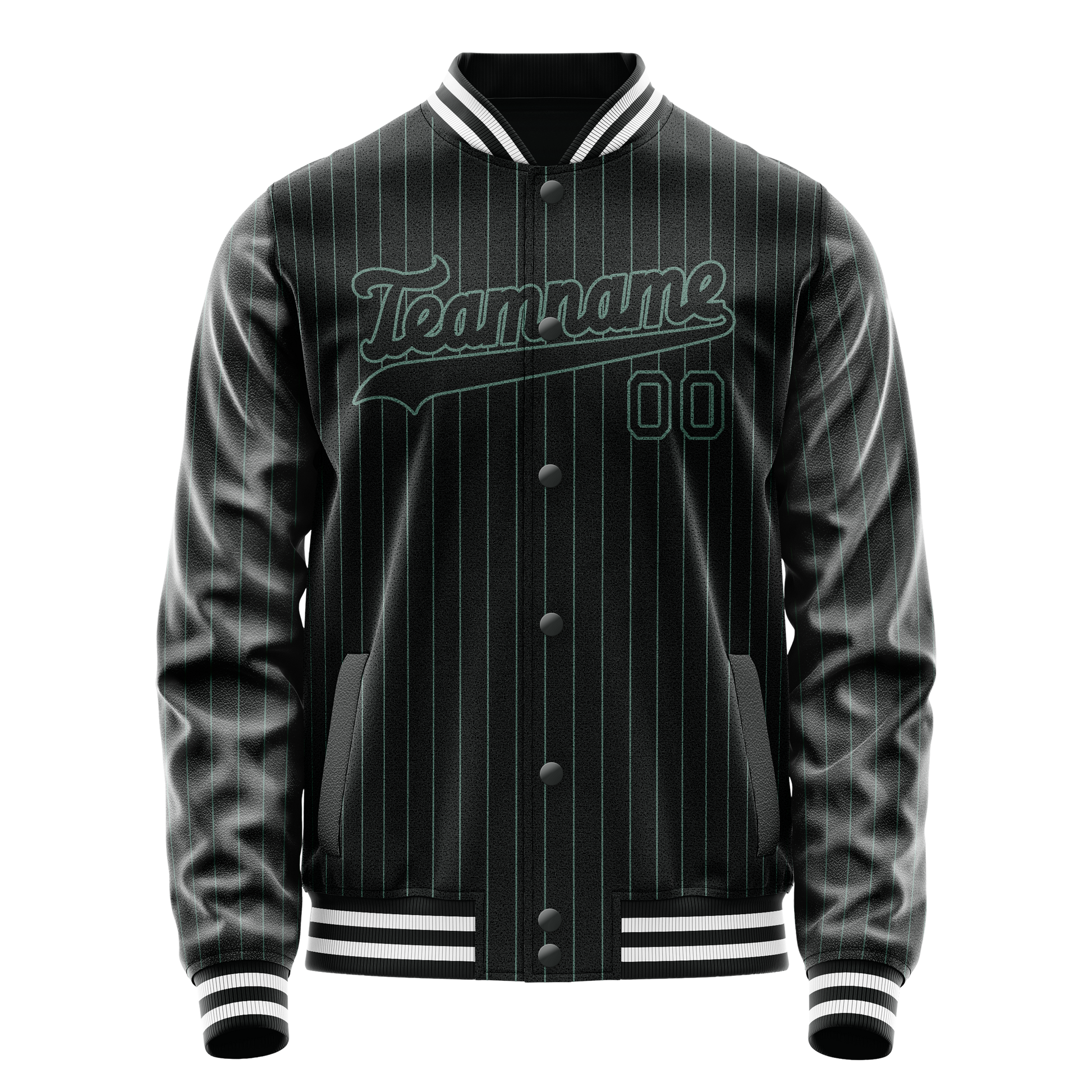 Custom Black Teal Teal Pinstripe Varsity Letterman Jacket JA02240617HF051